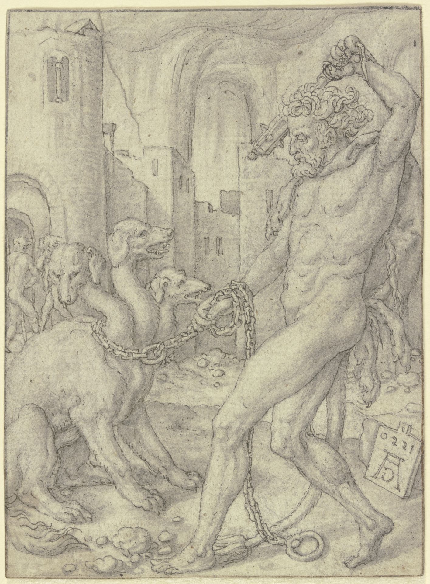 Herkules holt den Zerberus aus der Unterwelt by Heinrich Aldegrever