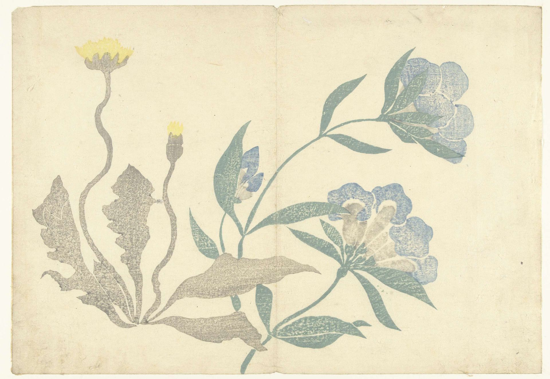 Paardenbloemen en blauwe bloemen by Nakamura Hōchū 中村芳中