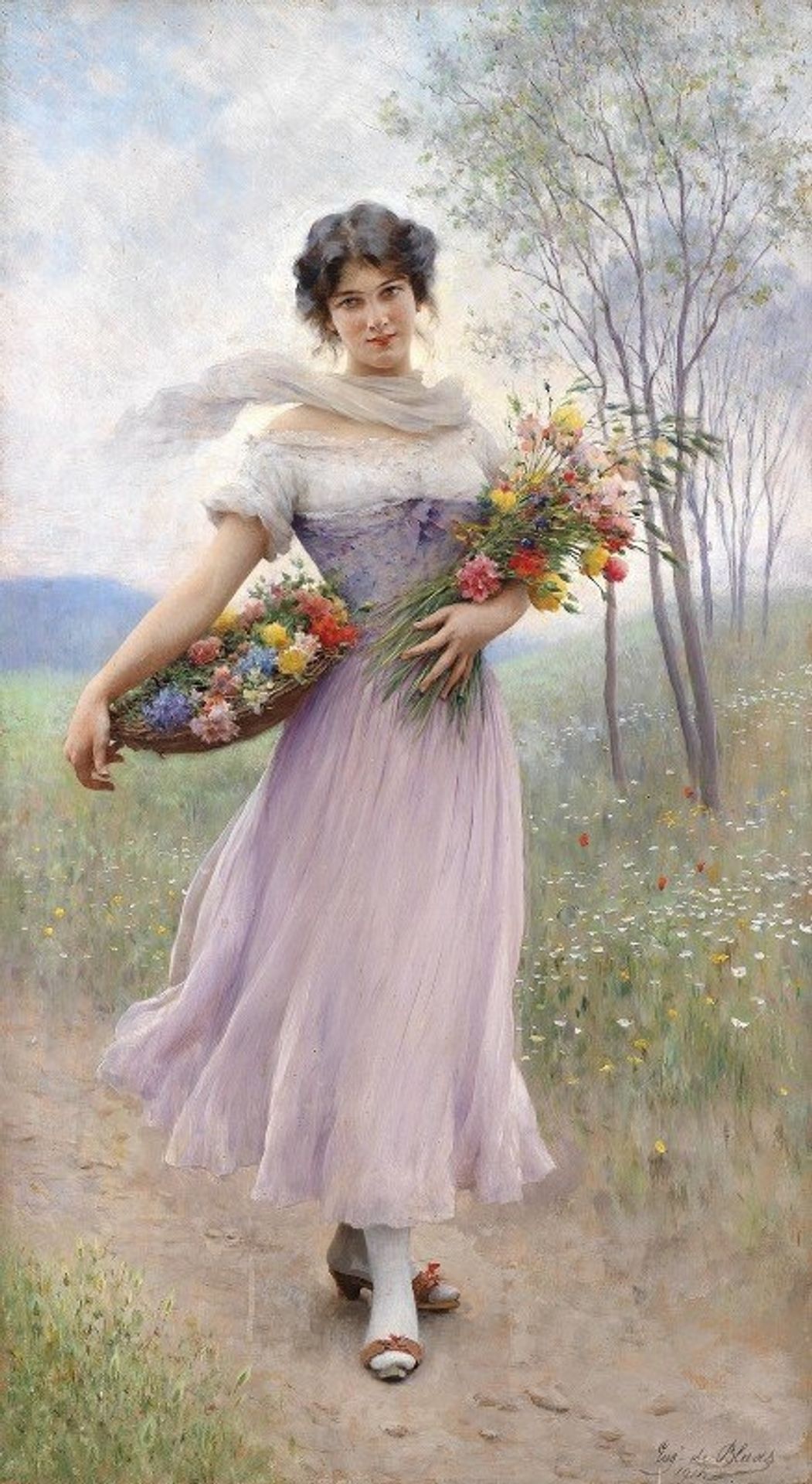 Mädchen in fliederfarbenem Kleid by Eugen von Blaas