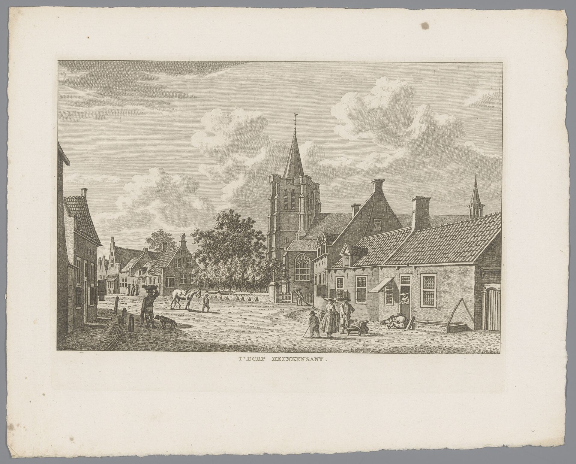 Dorpsgezicht met kerk te Heinkeszand by Carel Frederik (I) Bendorp