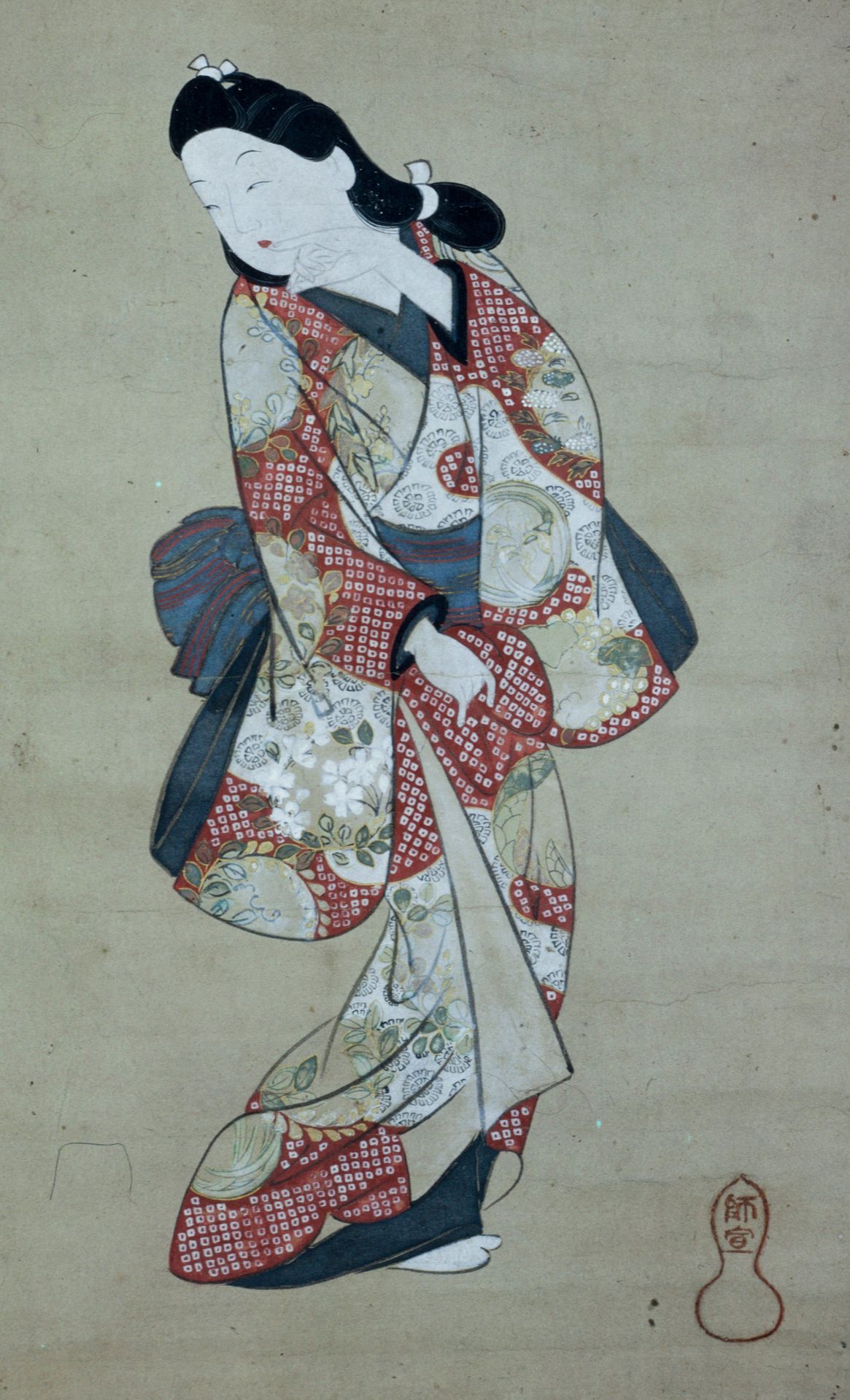 Beauty Looking Back by Hishikawa Moronobu 菱川師宣