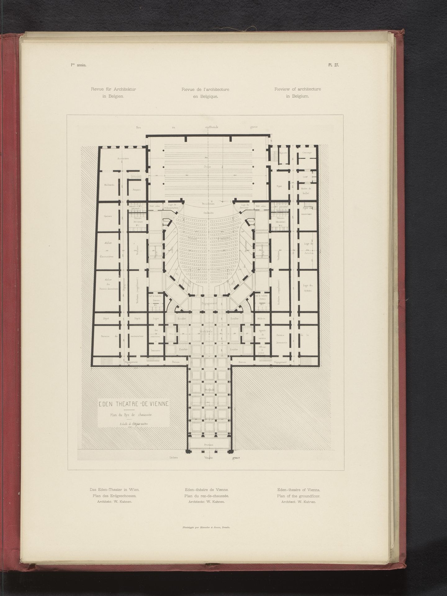 Reproductie van een plattegrond van de begane grond van het Eden-theater in Wenen door W. Kuhnen by Römmler & Jonas