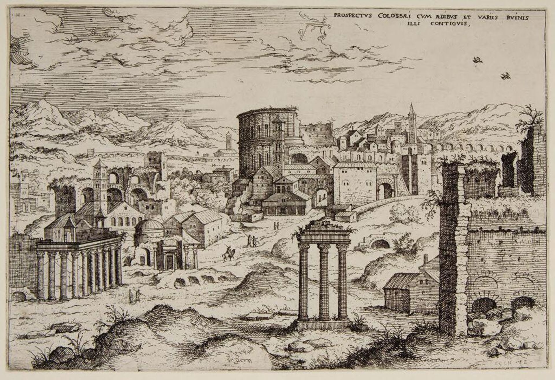 View of the Colosseum and Adjacent Ruins by Hieronymus Cock