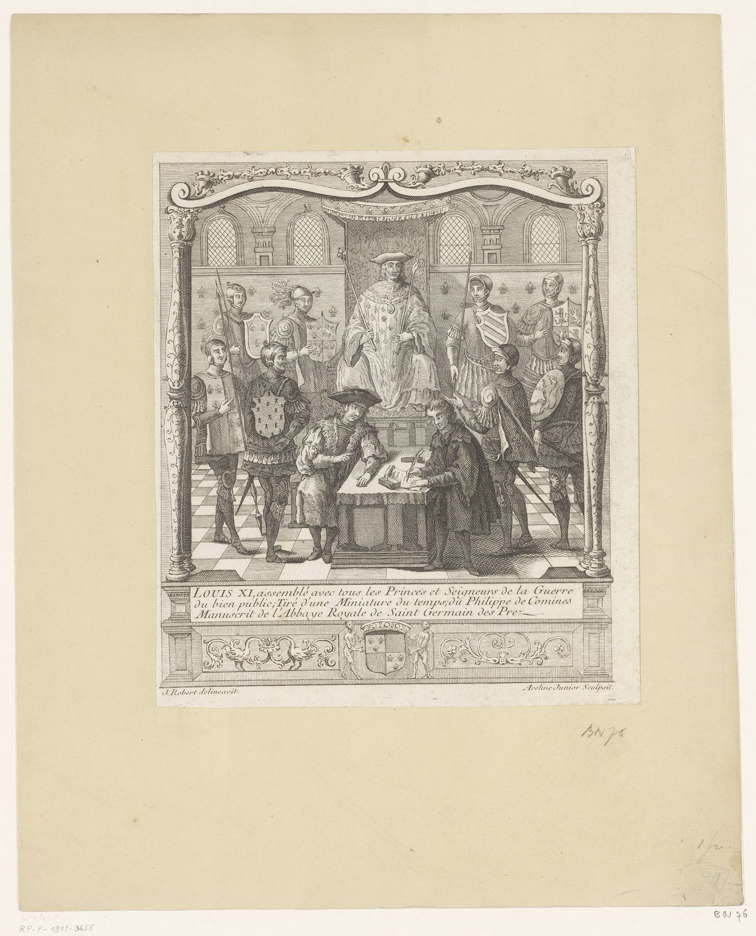 Getroonde Lodewijk XI omringt door prinsen en krijgsheren by François Antoine Aveline