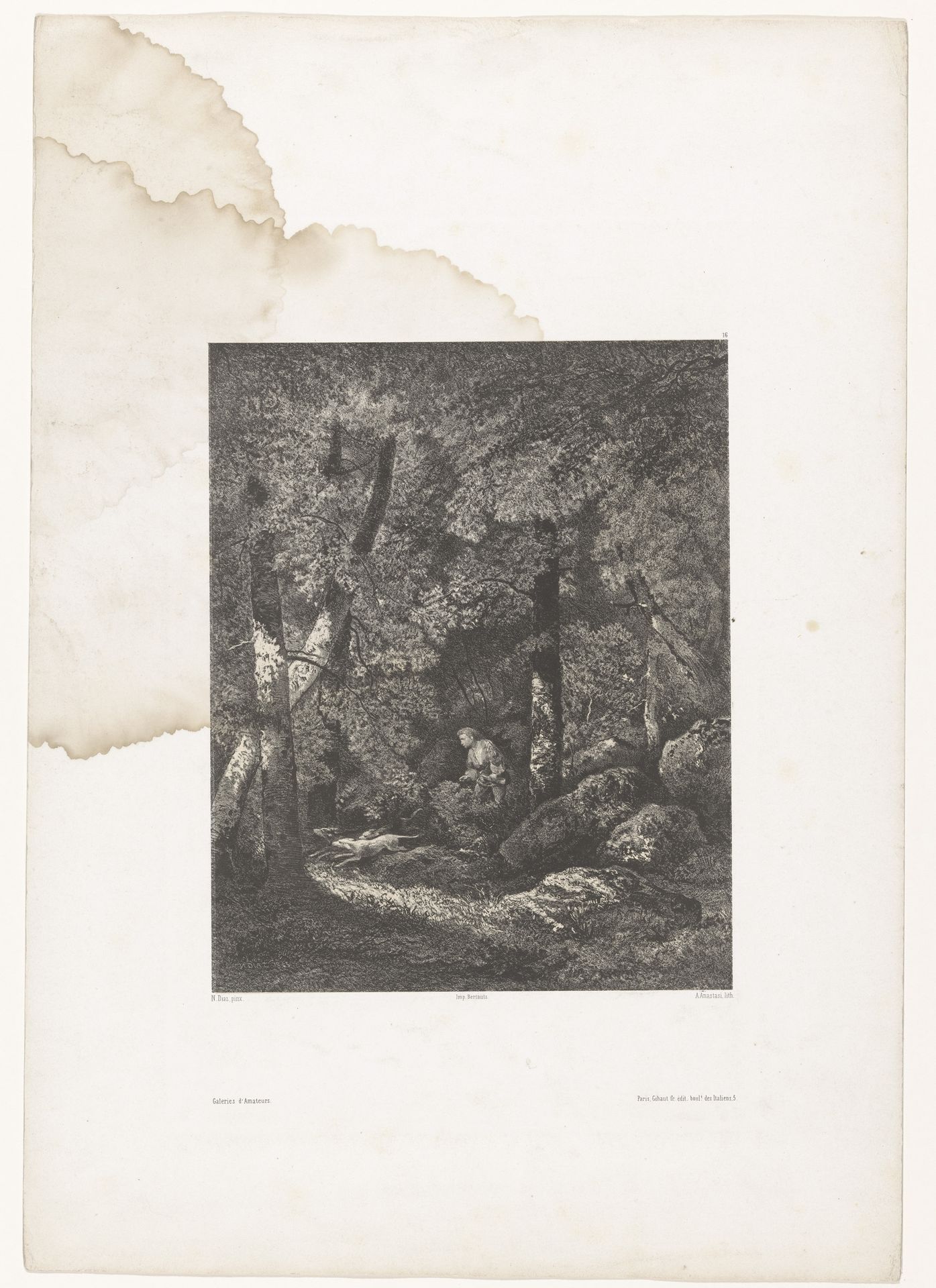 Bosgezicht met jager en jachthonden by Auguste Paul Charles Anastasi