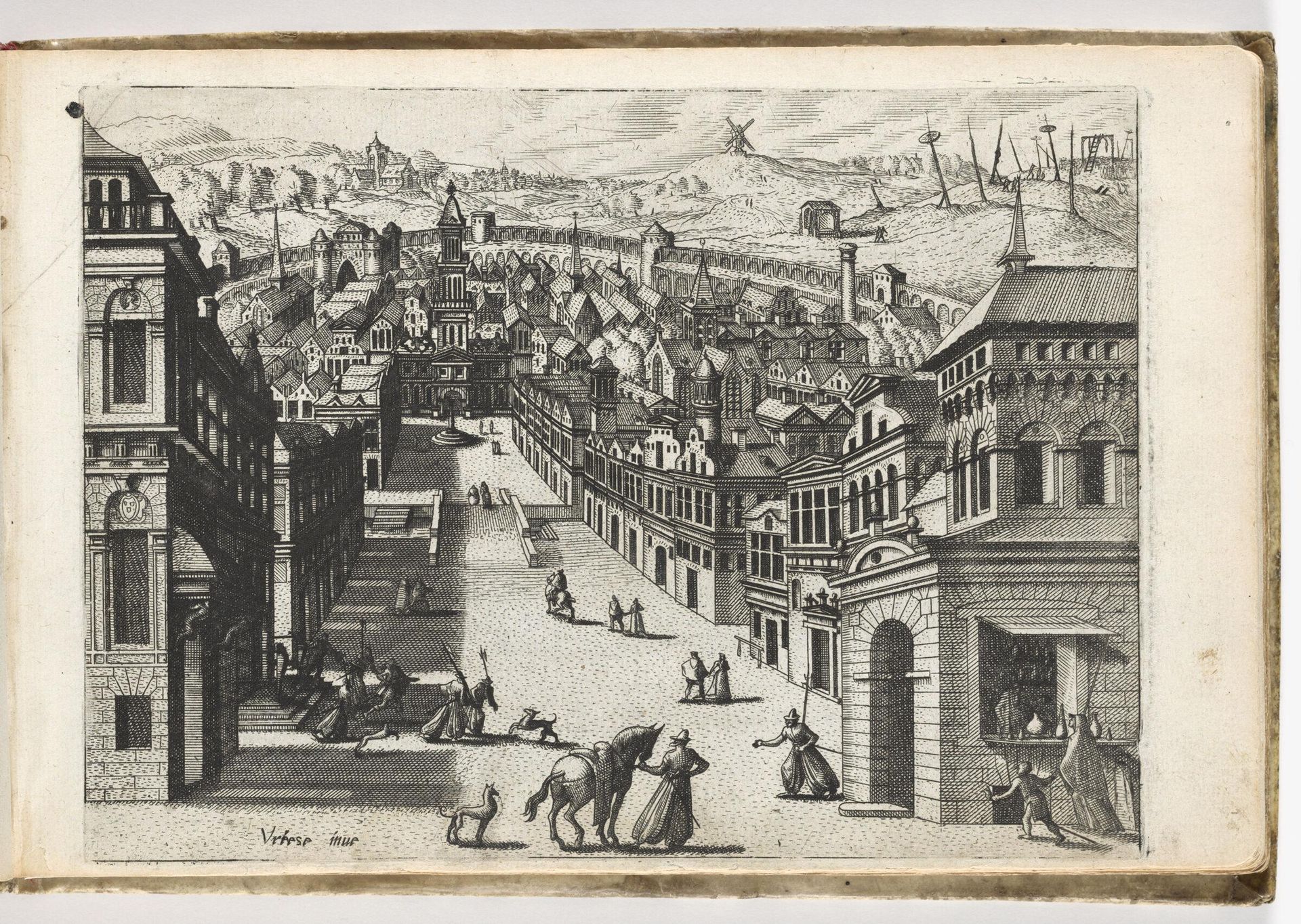 View of a Street Bordered by Houses Descending into a Town, Surrounded by a Wall (N.H.) by Joannes van Doetecum