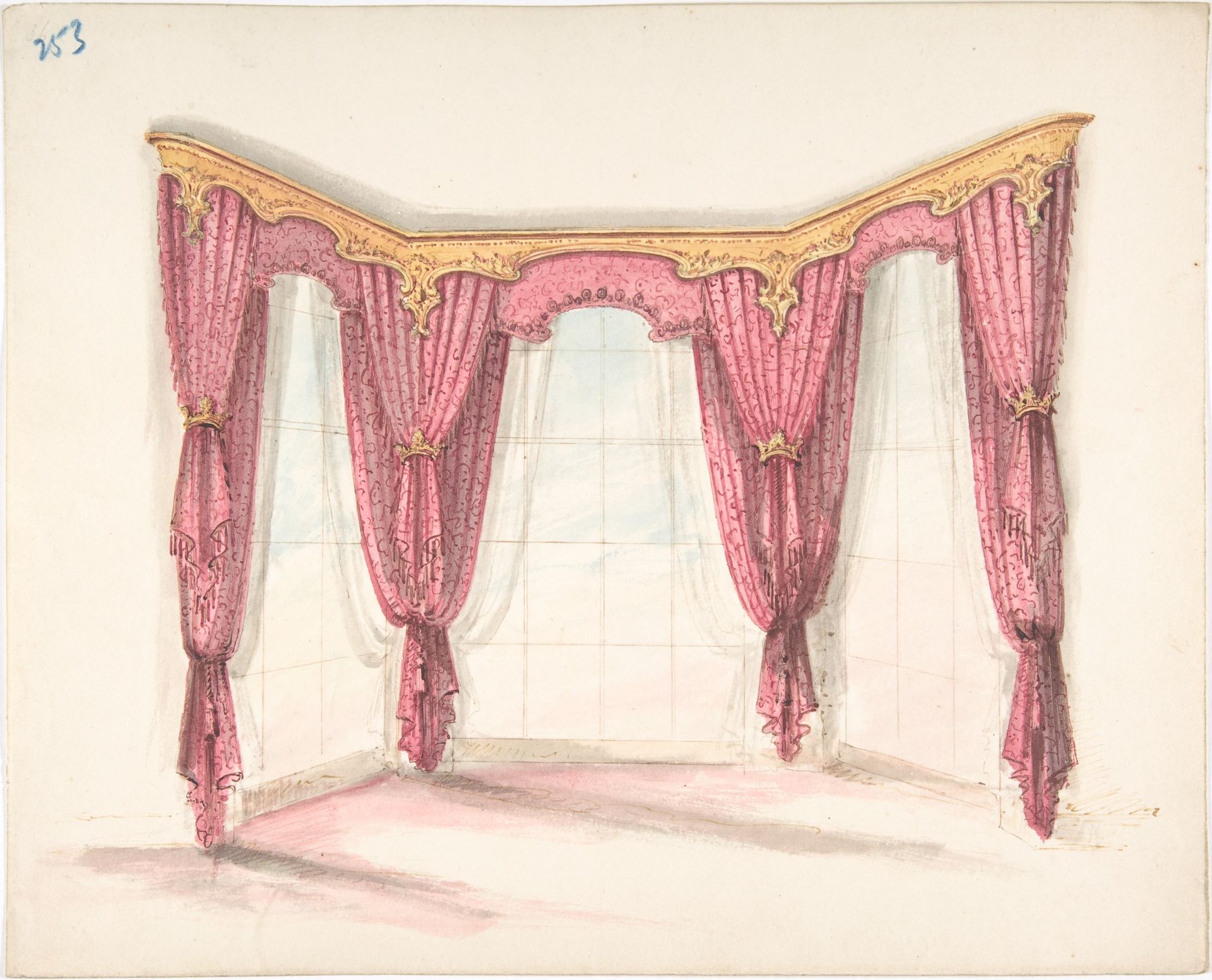 Design for Red Curtains with a Gold Pelmet by Anonymous