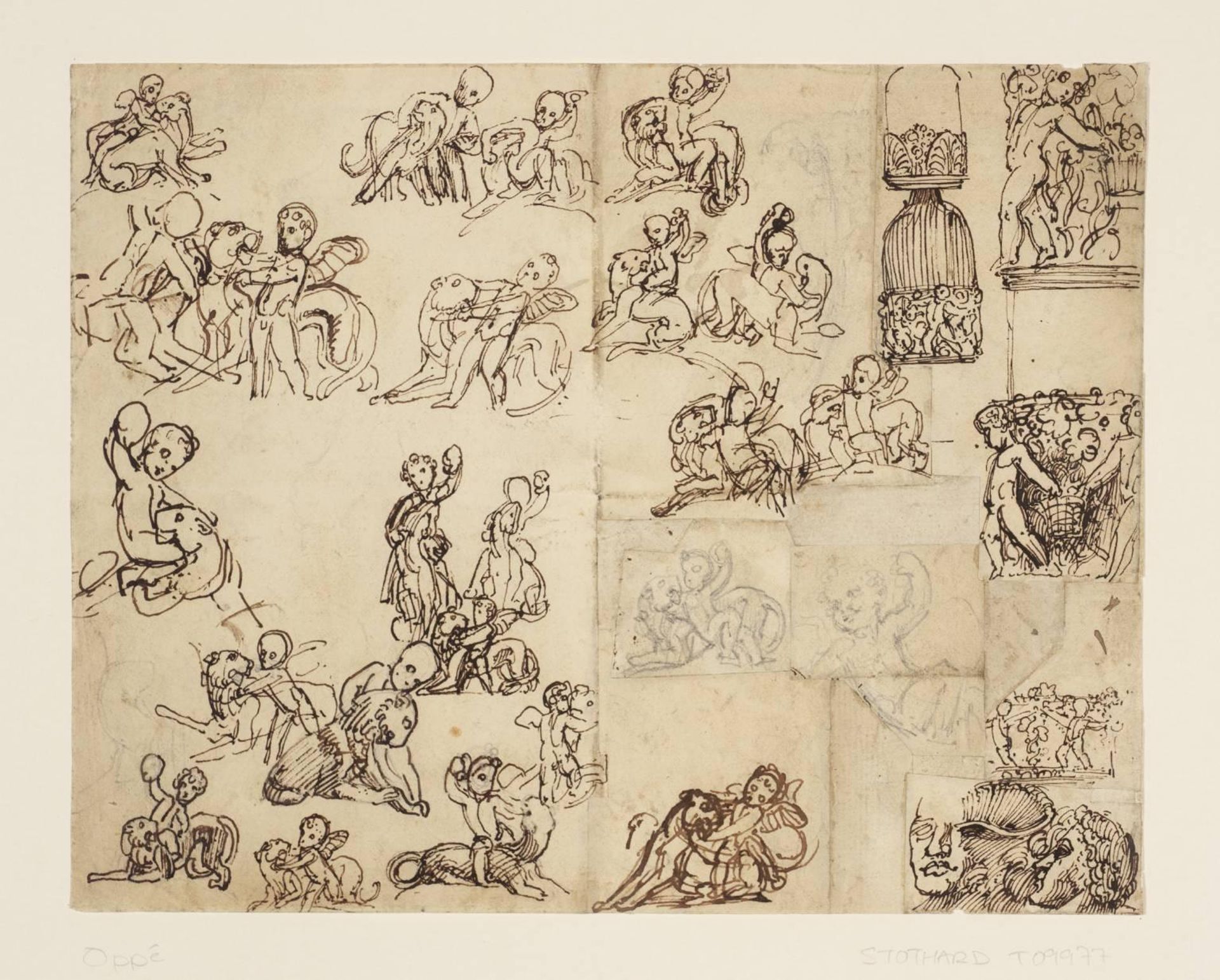 Sketches of a Putto and a Panther by Thomas Stothard