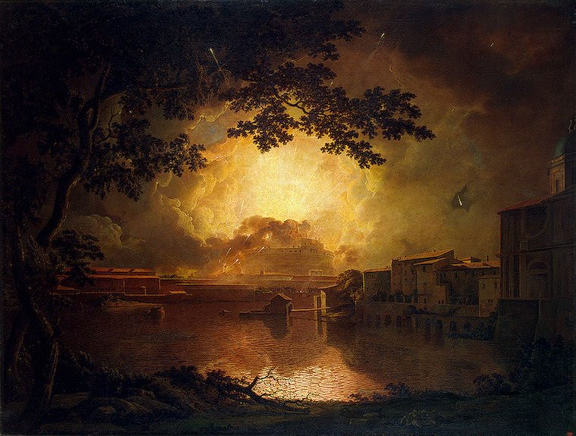 Firework Display at the Castel Sant' Angelo in Rome by Joseph Wright of Derby