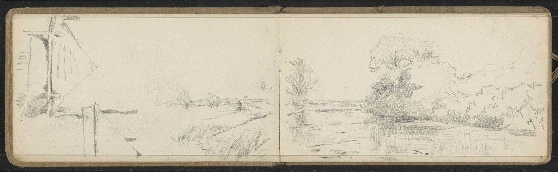 Hooischuur en een landschap met een vaart te Rijswijk by Willem Cornelis Rip