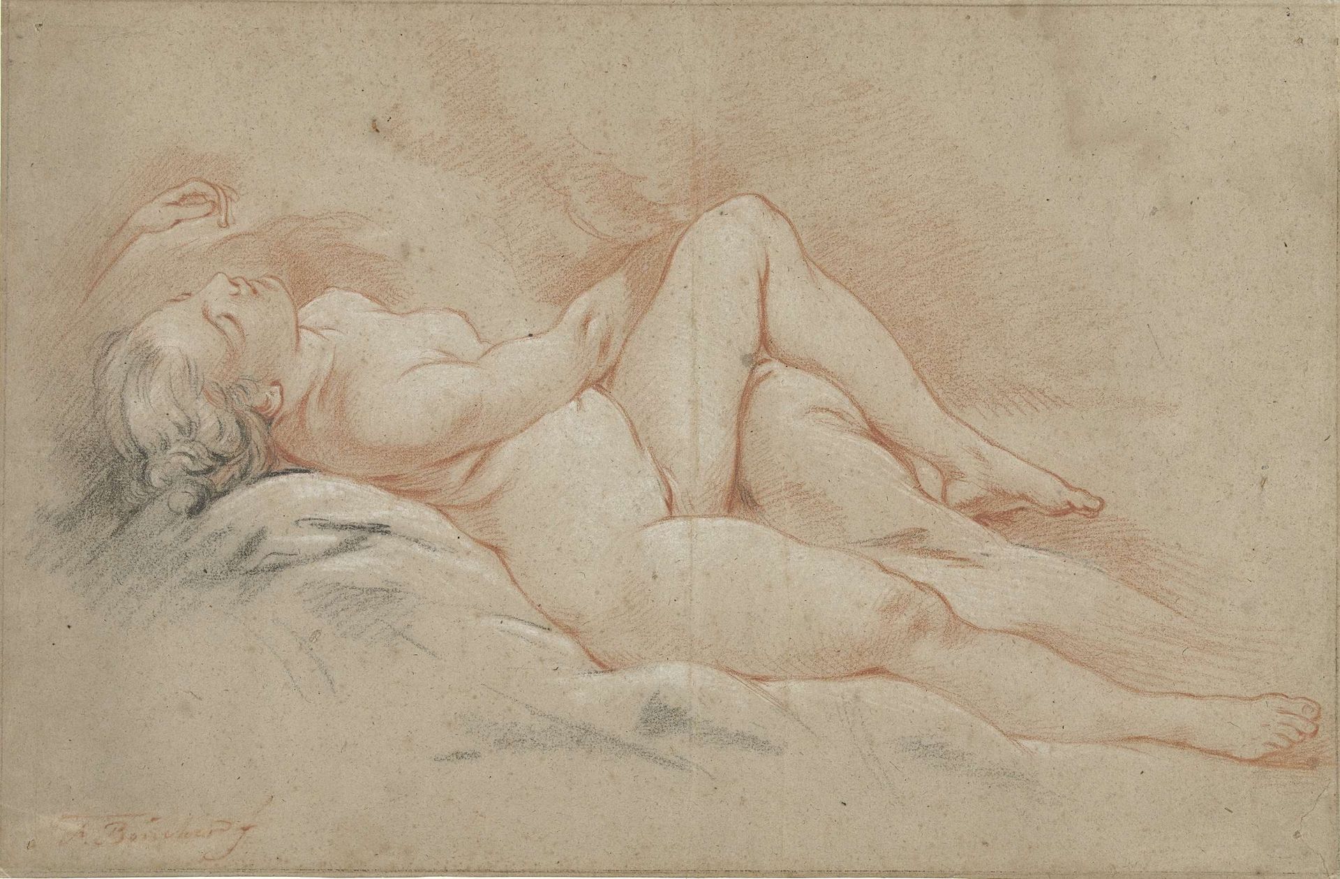 Achterover liggend vrouwelijk naakt by Francois Boucher