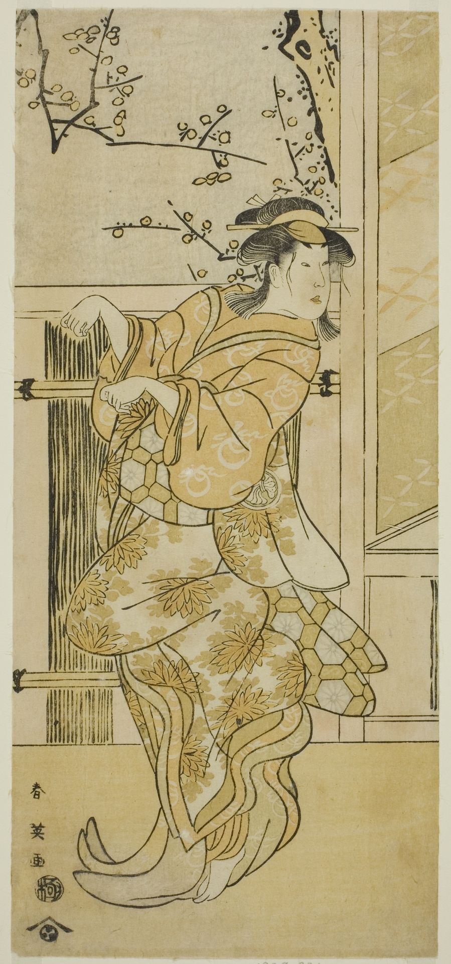 The Actor Segawa Kikunojo III as Kojoro-gitsune (Female Fox) Disguised as Omiki in the Play Komachi-mura Shibai no Shogatsu, Performed at the Nakamura Theater in the Eleventh Month, 1789 by Katsukawa Shun'ei