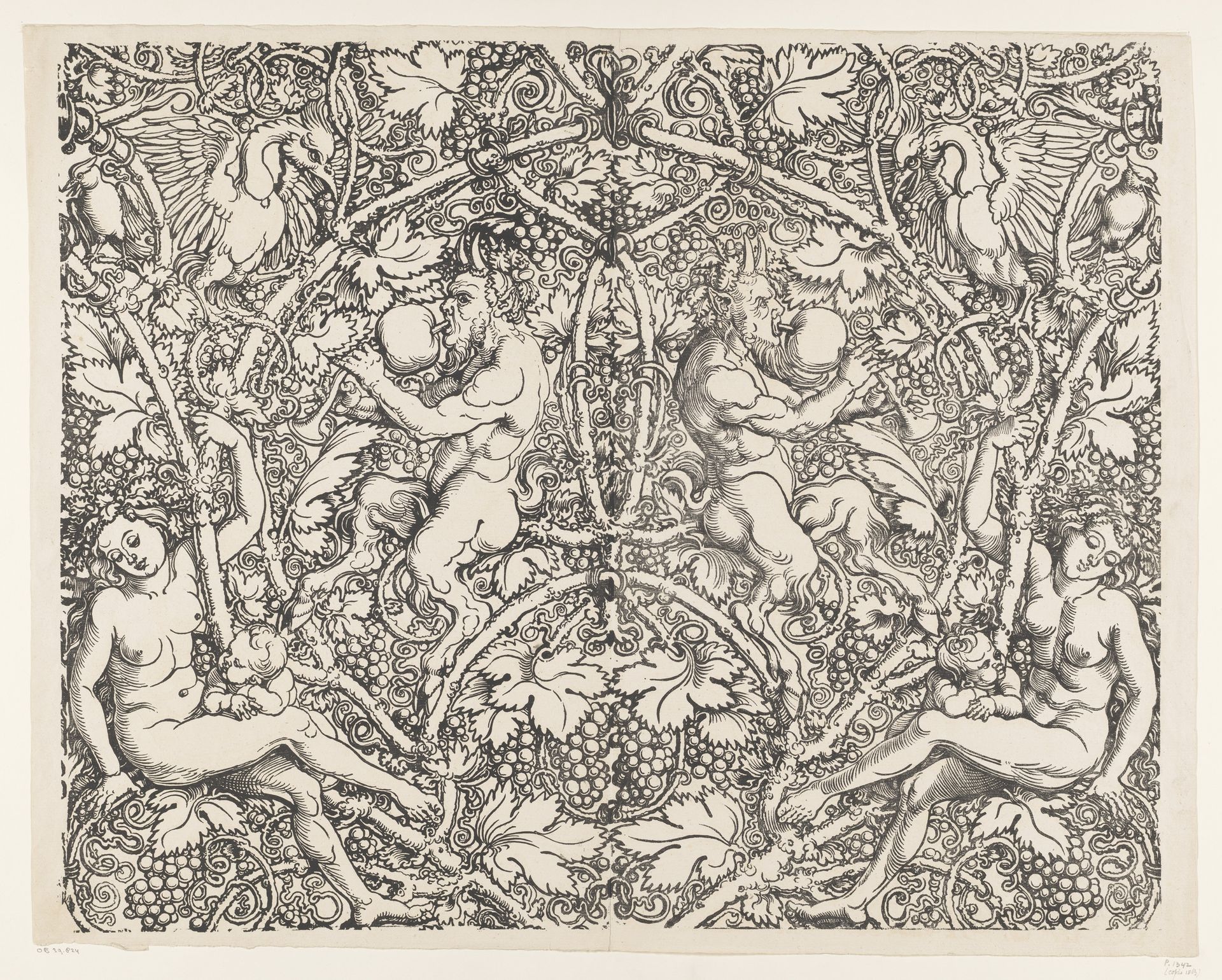 Satyrfamilie tussen wijnranken by Anonymous