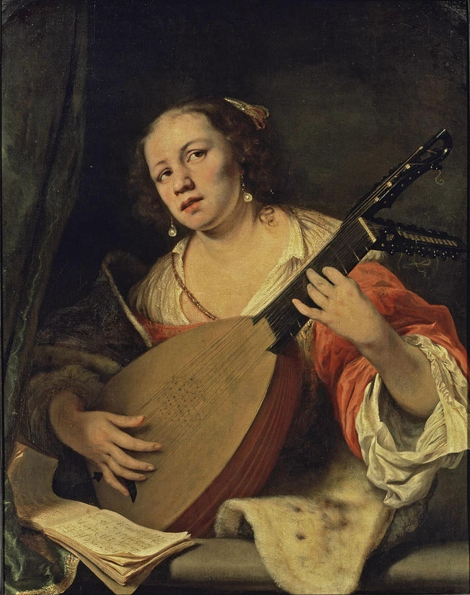 A Lady Playing the Lute by Ferdinand Bol