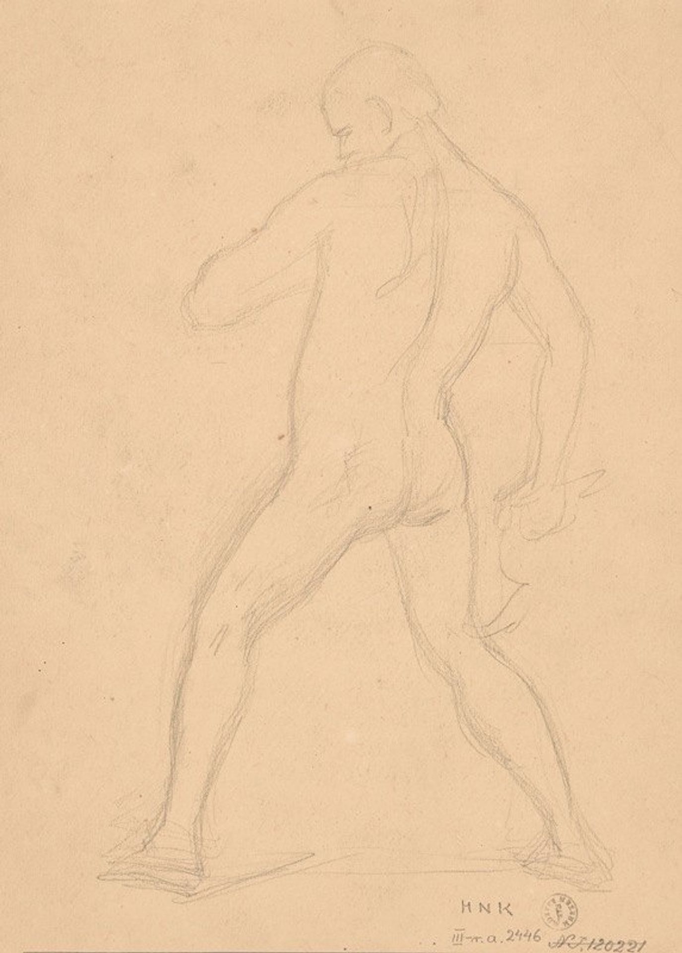 Sketch of nude male to the painting ‘Martyrdom of St. Matthias’ by Józef Simmler