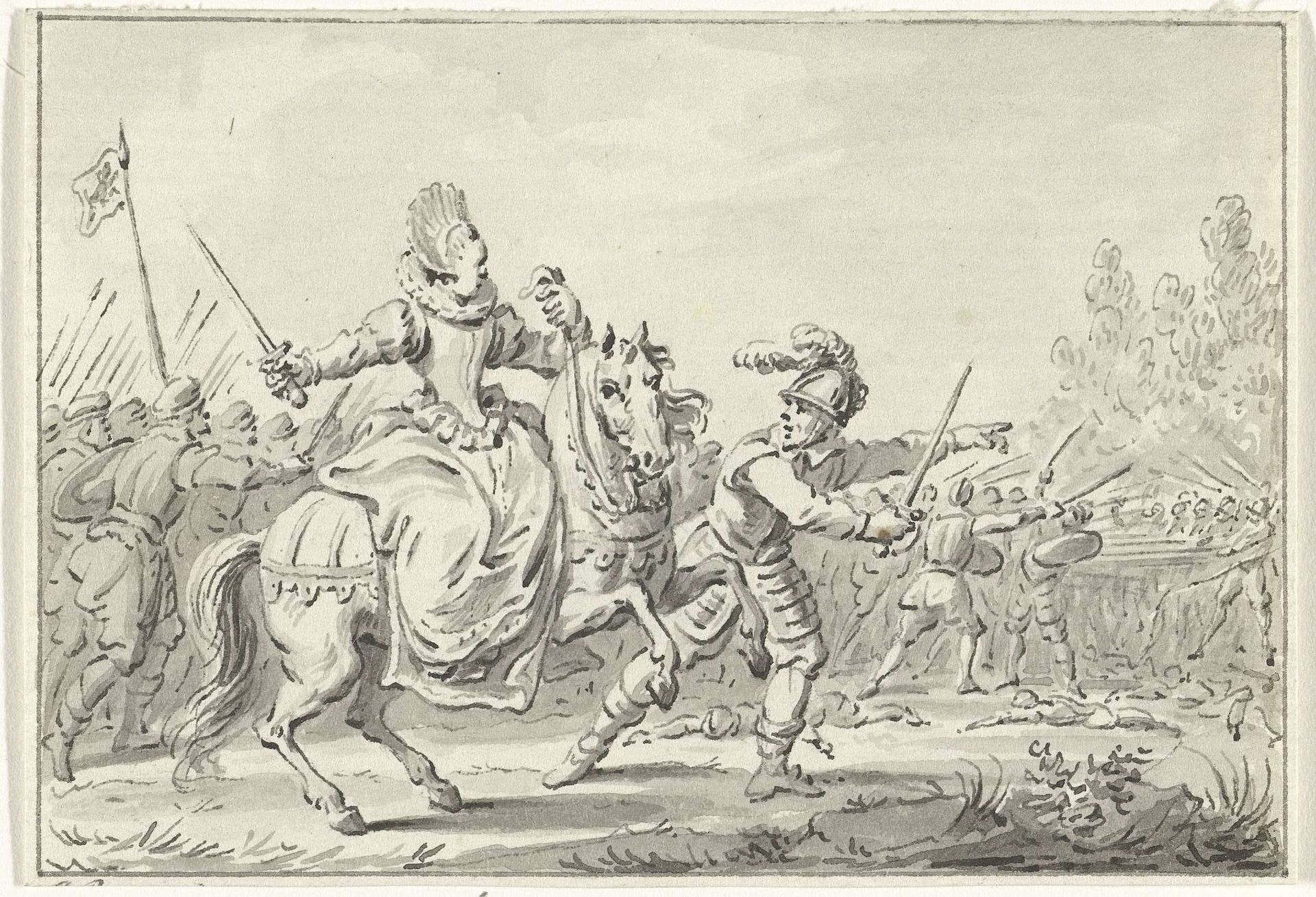 Jacoba van Beieren stelt zich aan het hoofd van de Hoekse troepen, omstreeks 1430 by Jacobus Buys