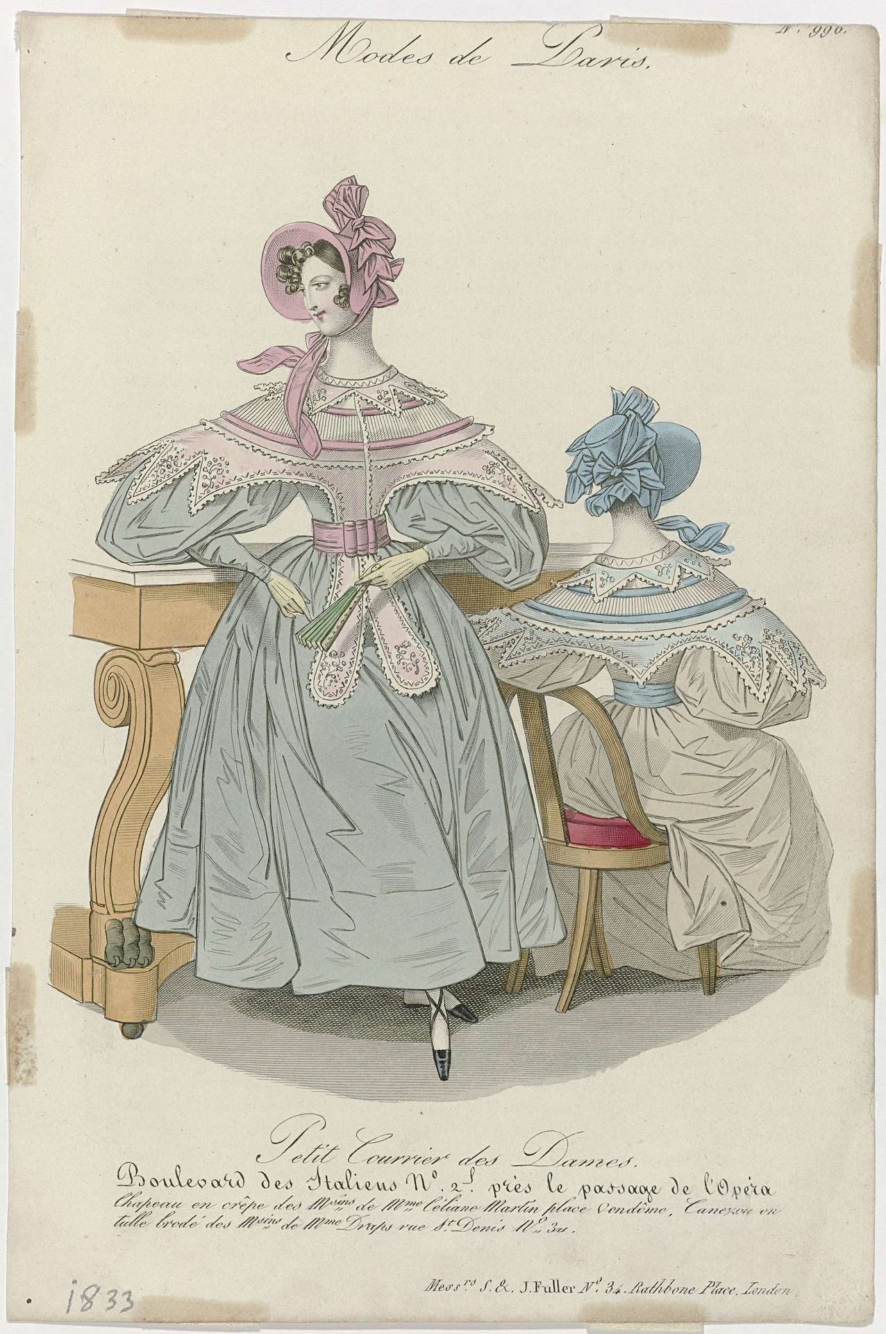 Petit Courrier des Dames, 1833, No. 996 : Chapeau en crêp (...) by Anonymous