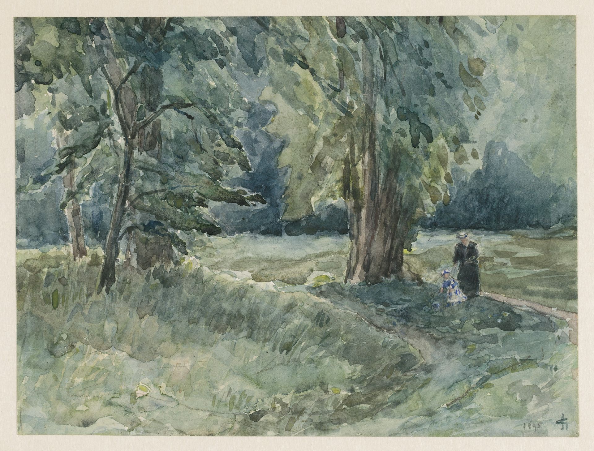 Mevrouw Storm van 's Gravesande geboren Clifford met haar dochter in het park van Bieberich by Carel Nicolaas Storm van 's-Gravesande