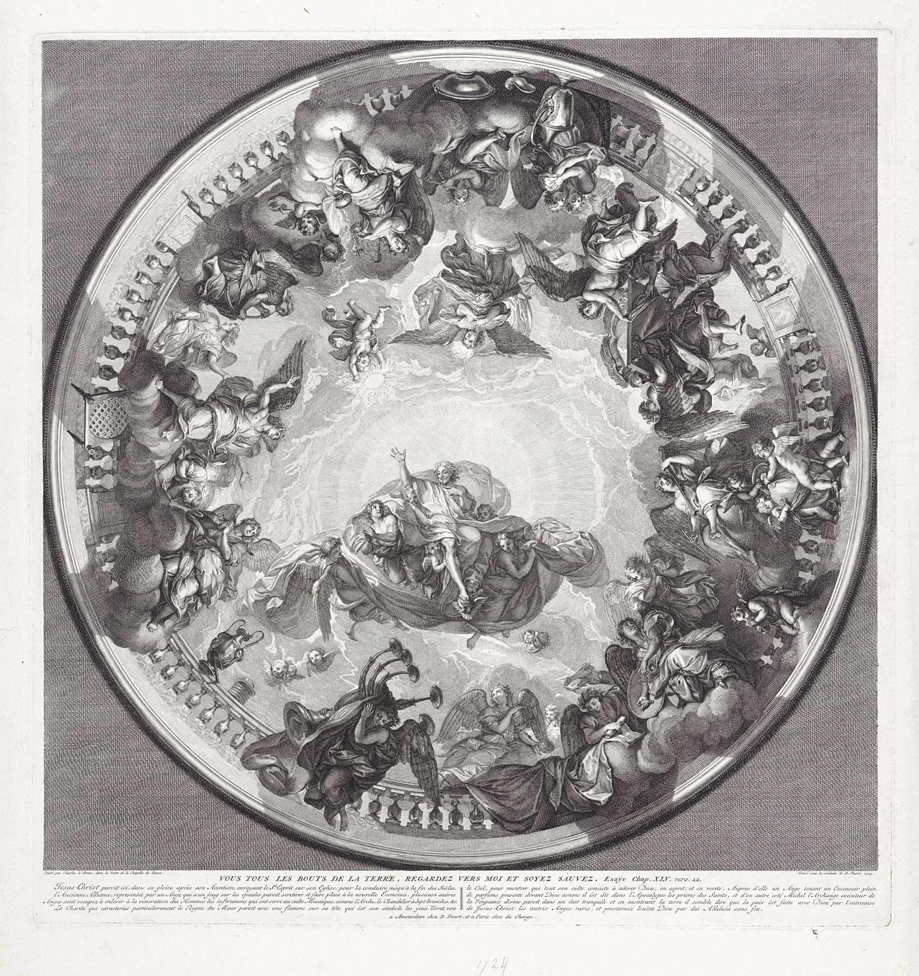 Plafondschildering met Christus die de Heilige Geest naar de aarde zendt by Bernard Picart