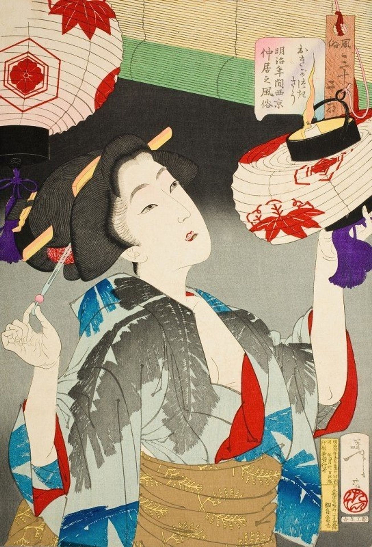 Looking Observant; The Appearance of a Kyoto Waitress of the Meiji Era by Tsukioka Yoshitoshi