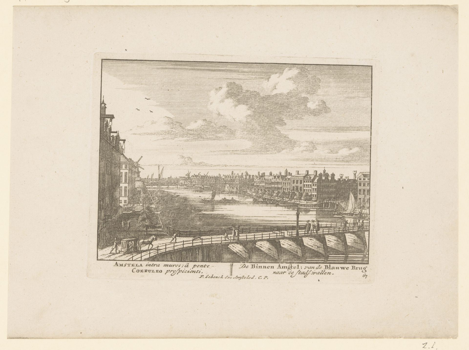 Gezicht op de Binnen-Amstel vanaf de Blauwbrug by Jan van Call