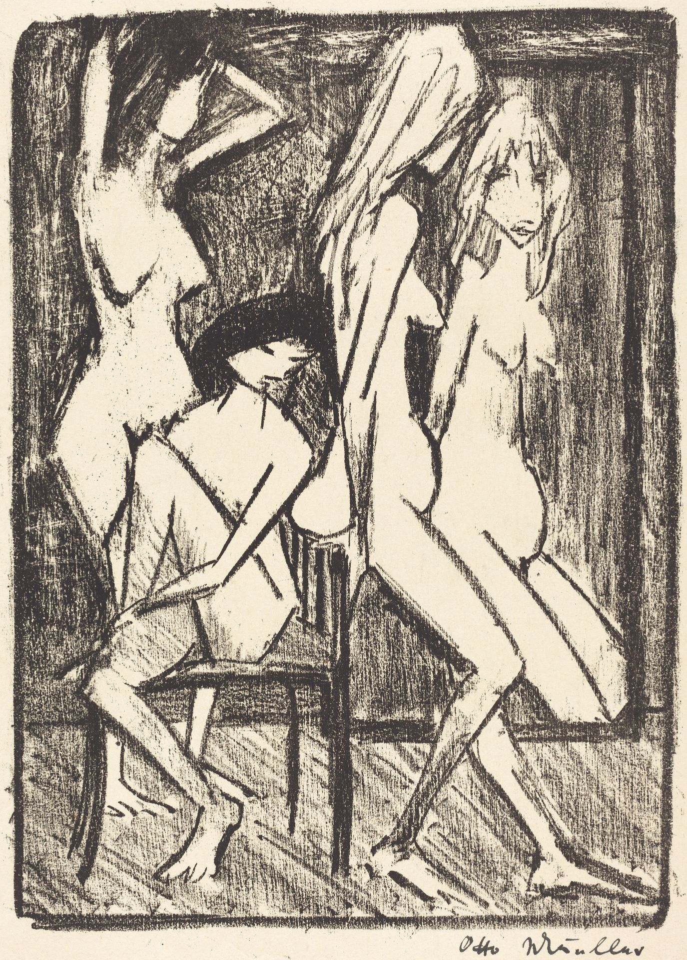 Three Girls in front of a Mirror (Drei Madchen vor dem Speigel) by Otto Mueller