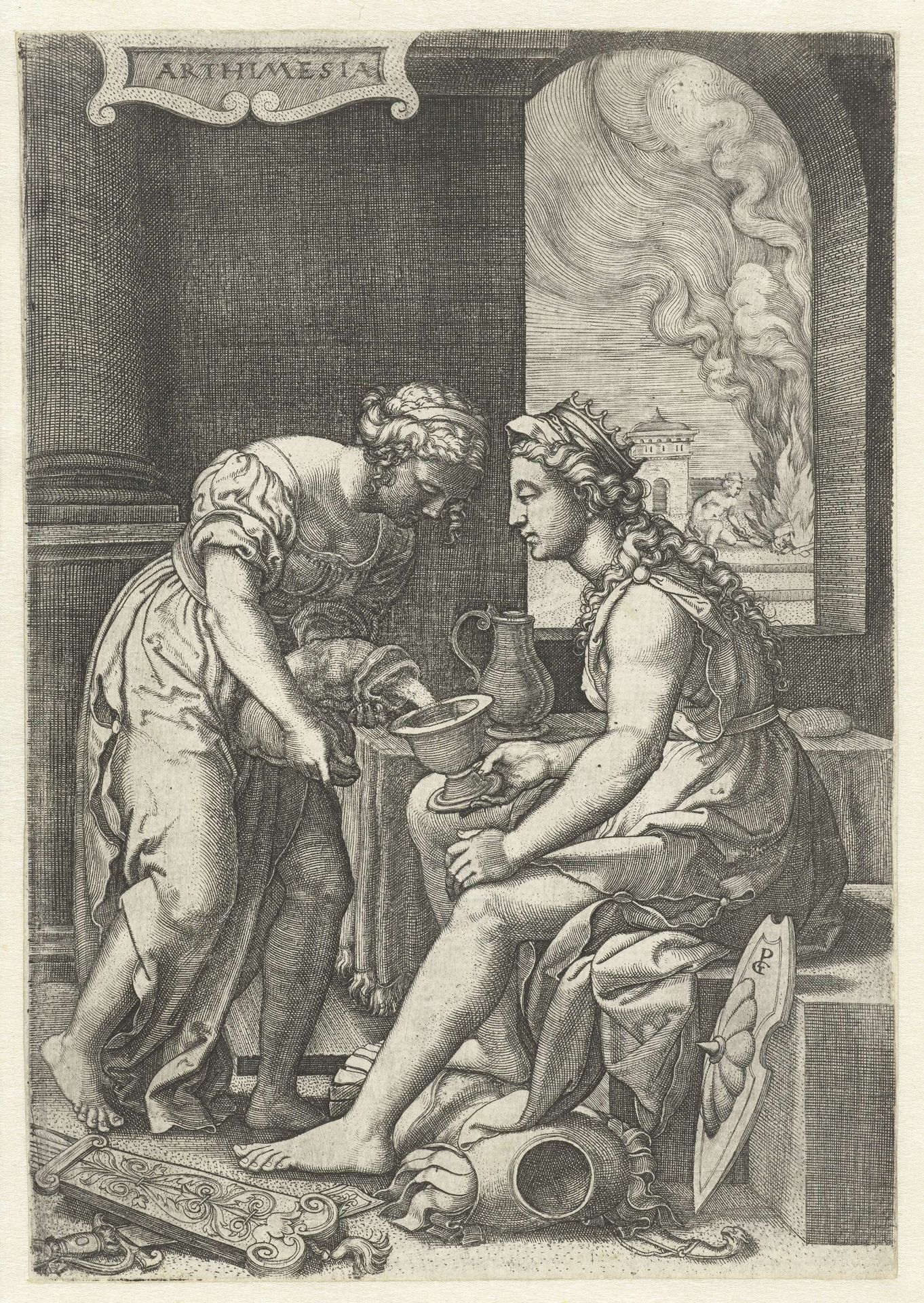 Artimesia drinkt het as van haar man Mausolus by Georg Pencz