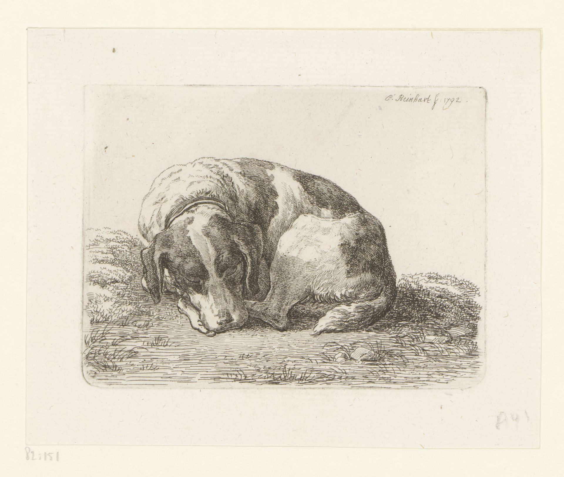 Slapende jachthond by Johann Christian Reinhart