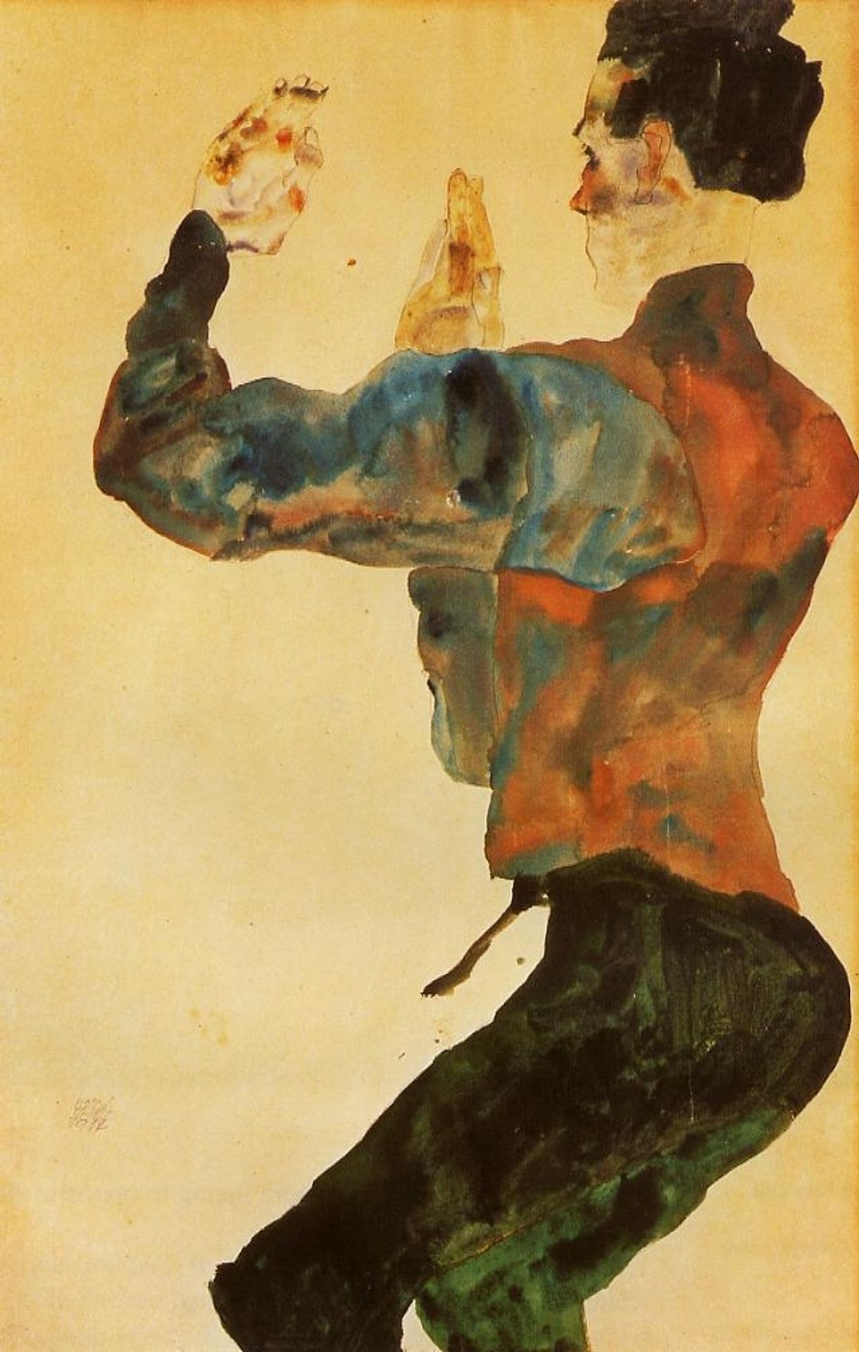 Self Portrait with Raised Arms, Back View by Egon Schiele