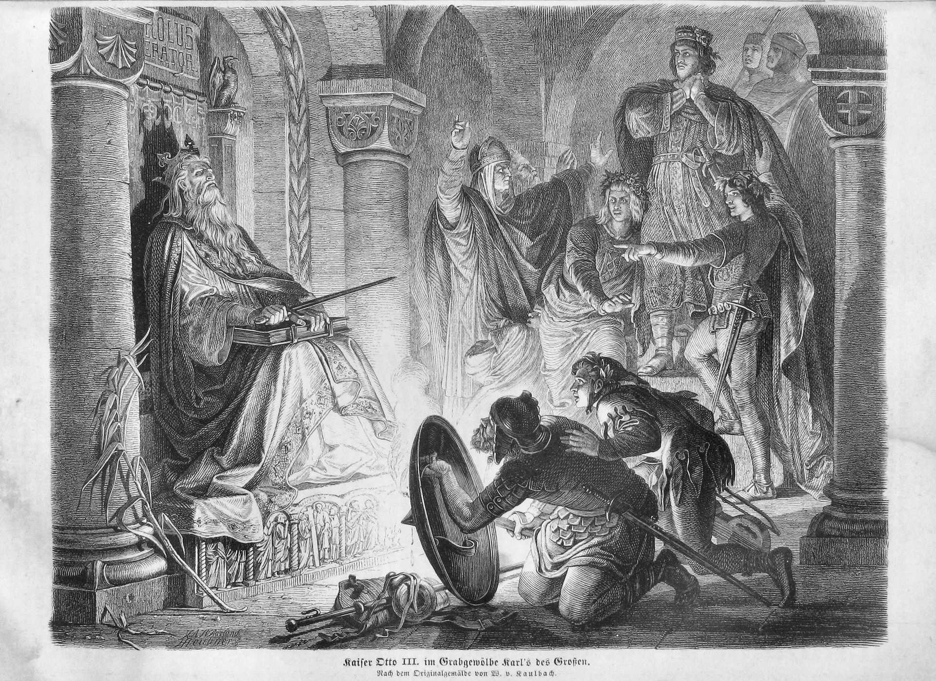 Kaiser Otto III im Grabgewölbe Karl’s des Großen by Wilhelm von Kaulbach