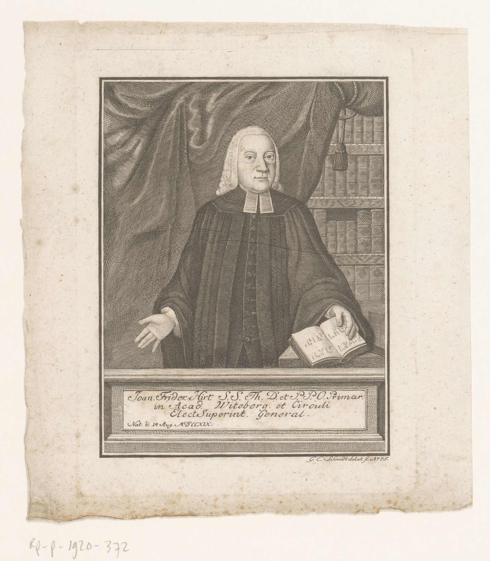 Portret van Johann Friedrich Hirt by Georg Christoph Schmidt