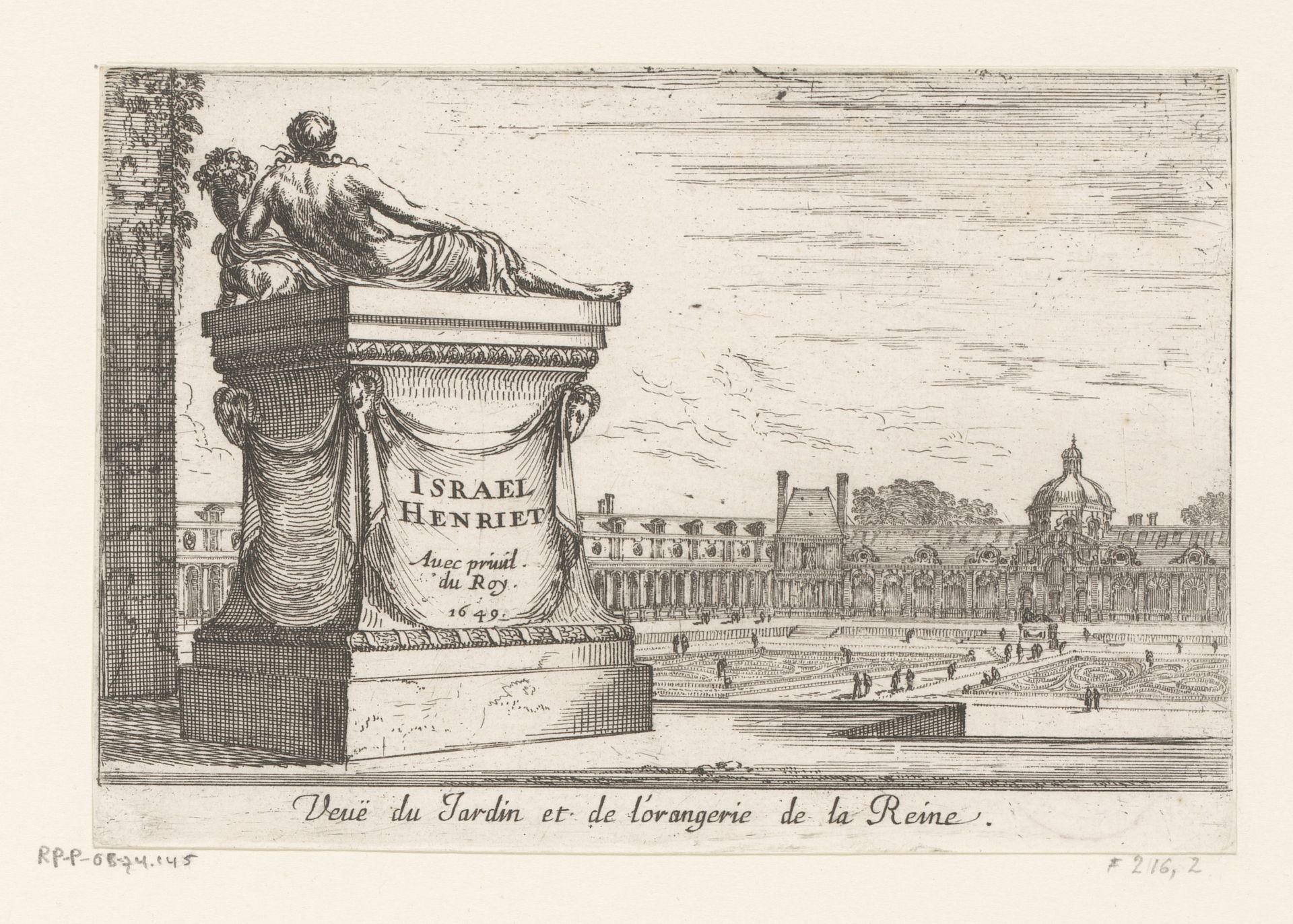 Gezicht op de orangerie van kasteel Fontainebleau by Israel Silvestre