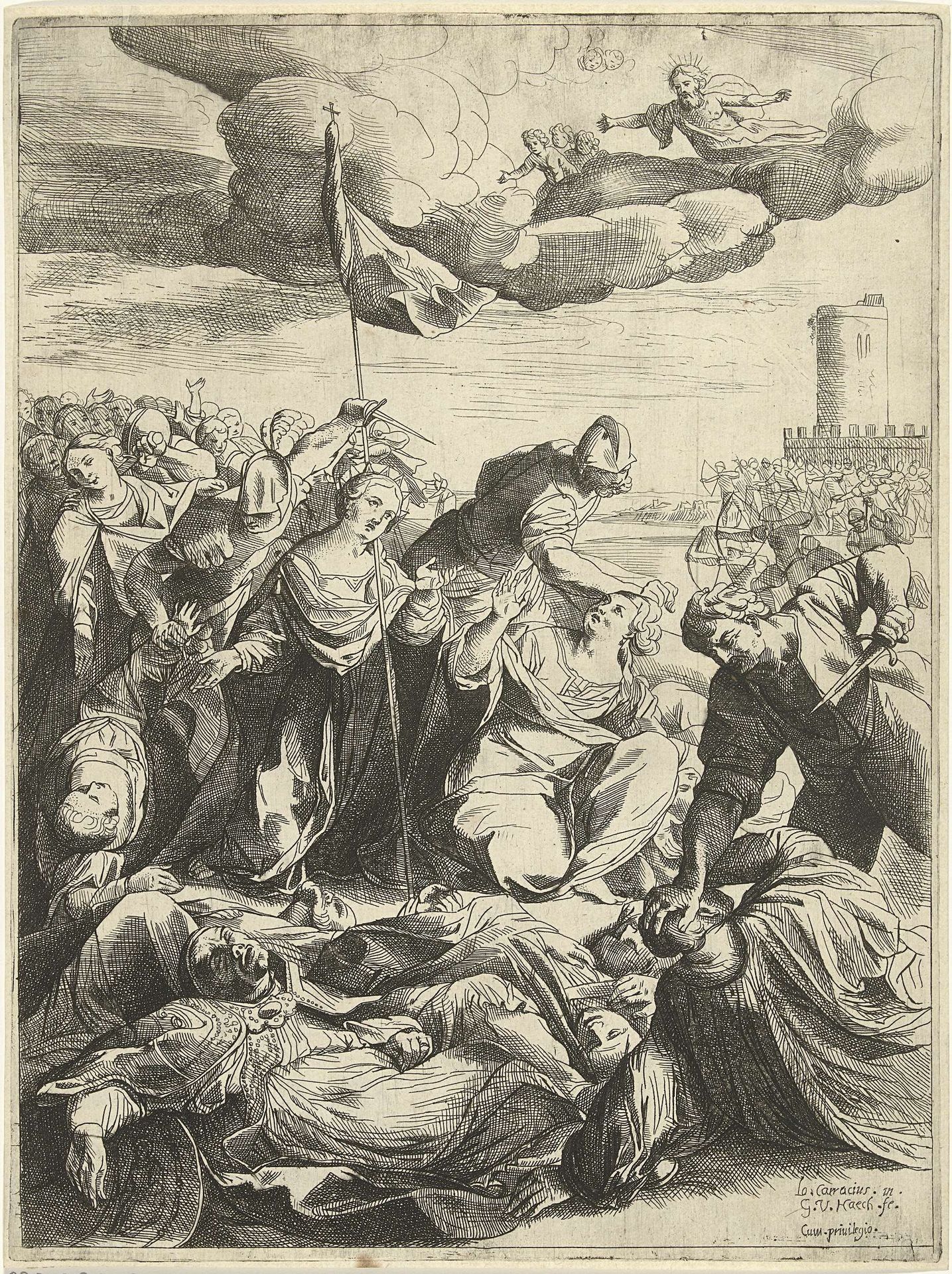 Heilige Ursula belegerd door de Hunnen by Willem van (II) Haecht
