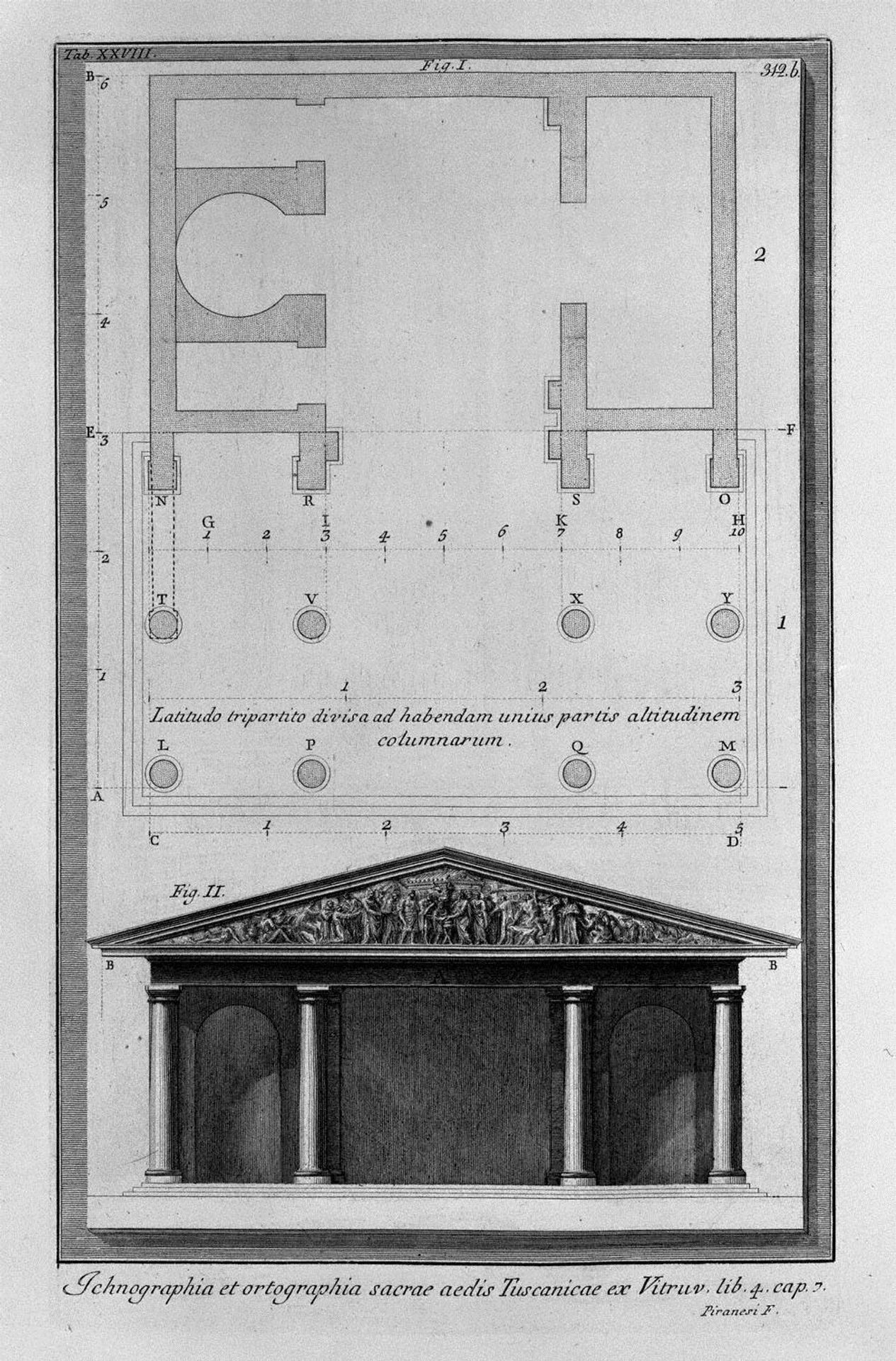 Plan and elevation of the second Temple Tuscan Vitruvius by Giovanni Battista Piranesi