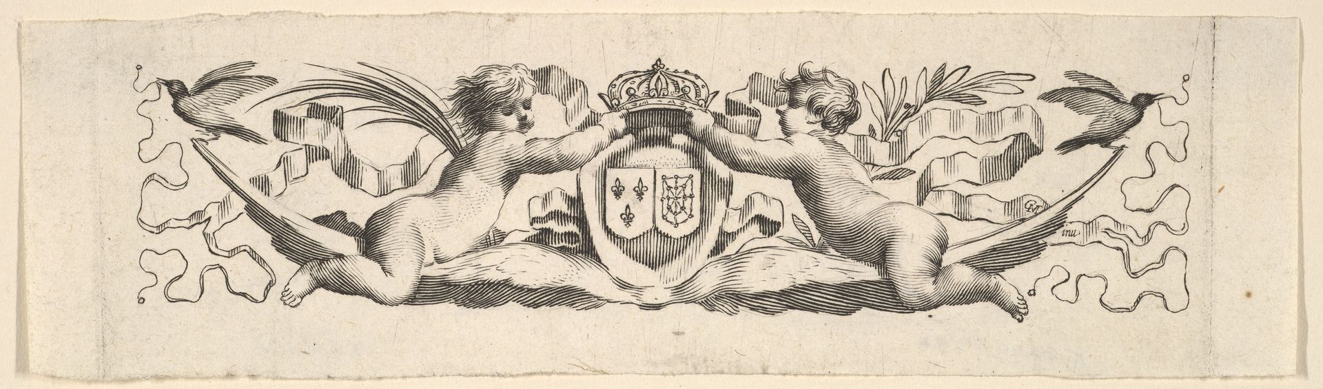 Headband: Two Infants with the Arms of France and Navarre by Claude Mellan