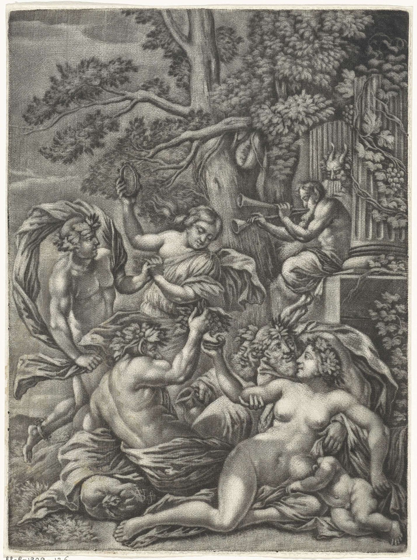 Bacchanaal met saters en nimfen by Jan van Somer