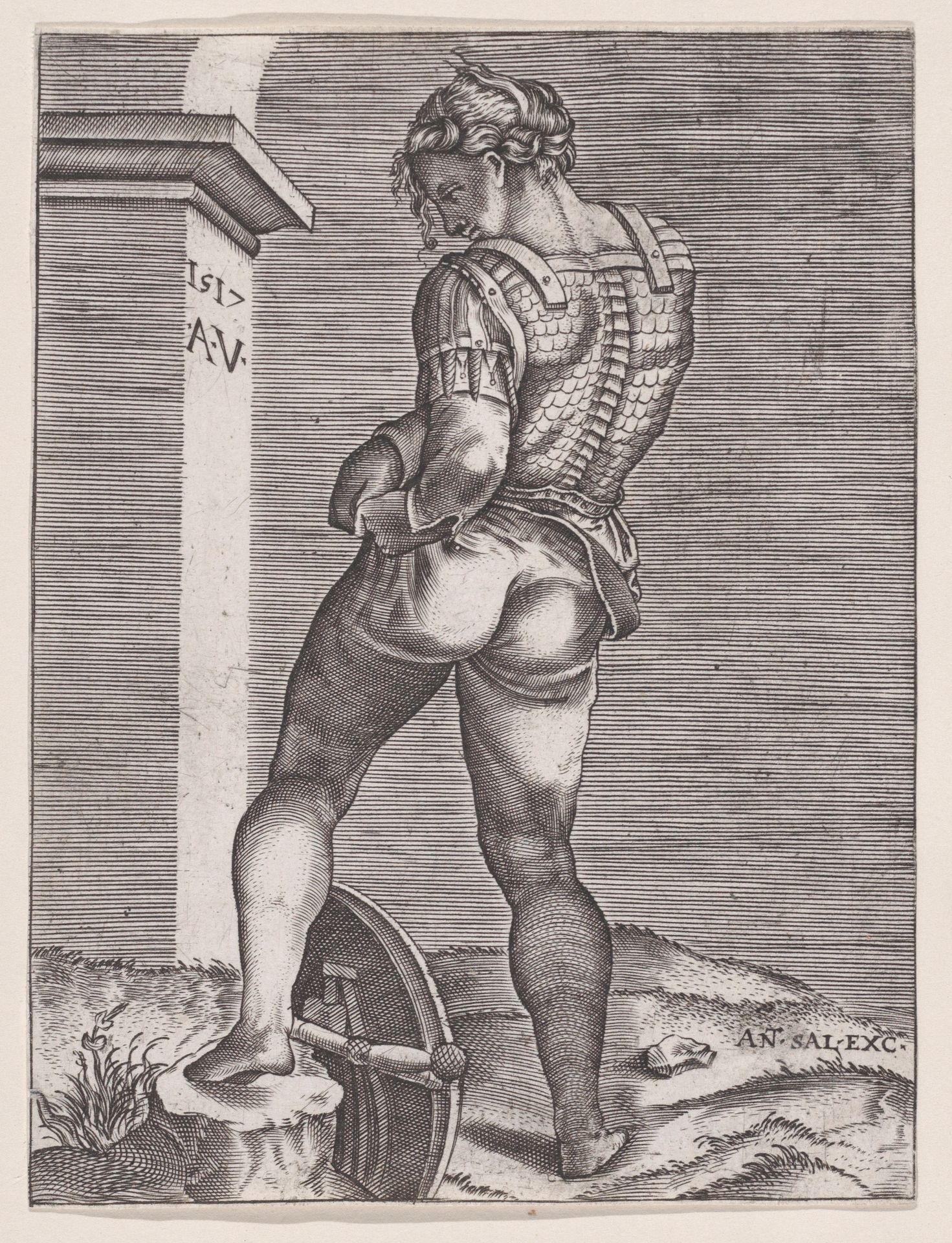 Soldier Attaching His Breeches to His Breast plate by Anonymous