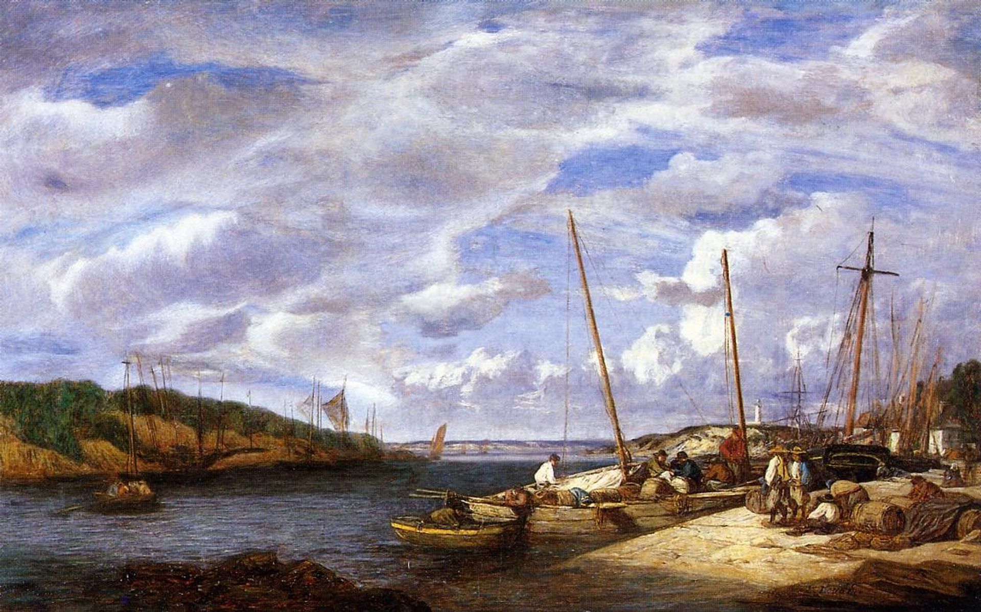 Douarnenez, Fishing Boats at Dockside by Eugène Boudin