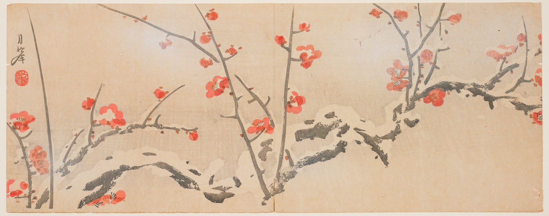 (Flowering plums in snow) by Yamaoka Geppō