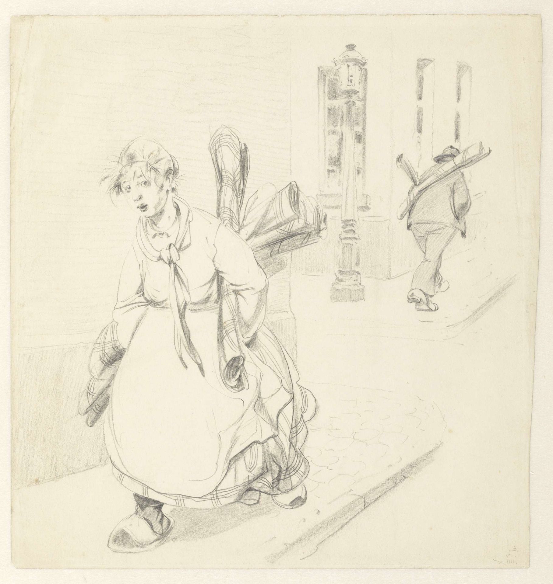 Man en een vrouw die vloerkleedjes uitventen by Alfred Ost