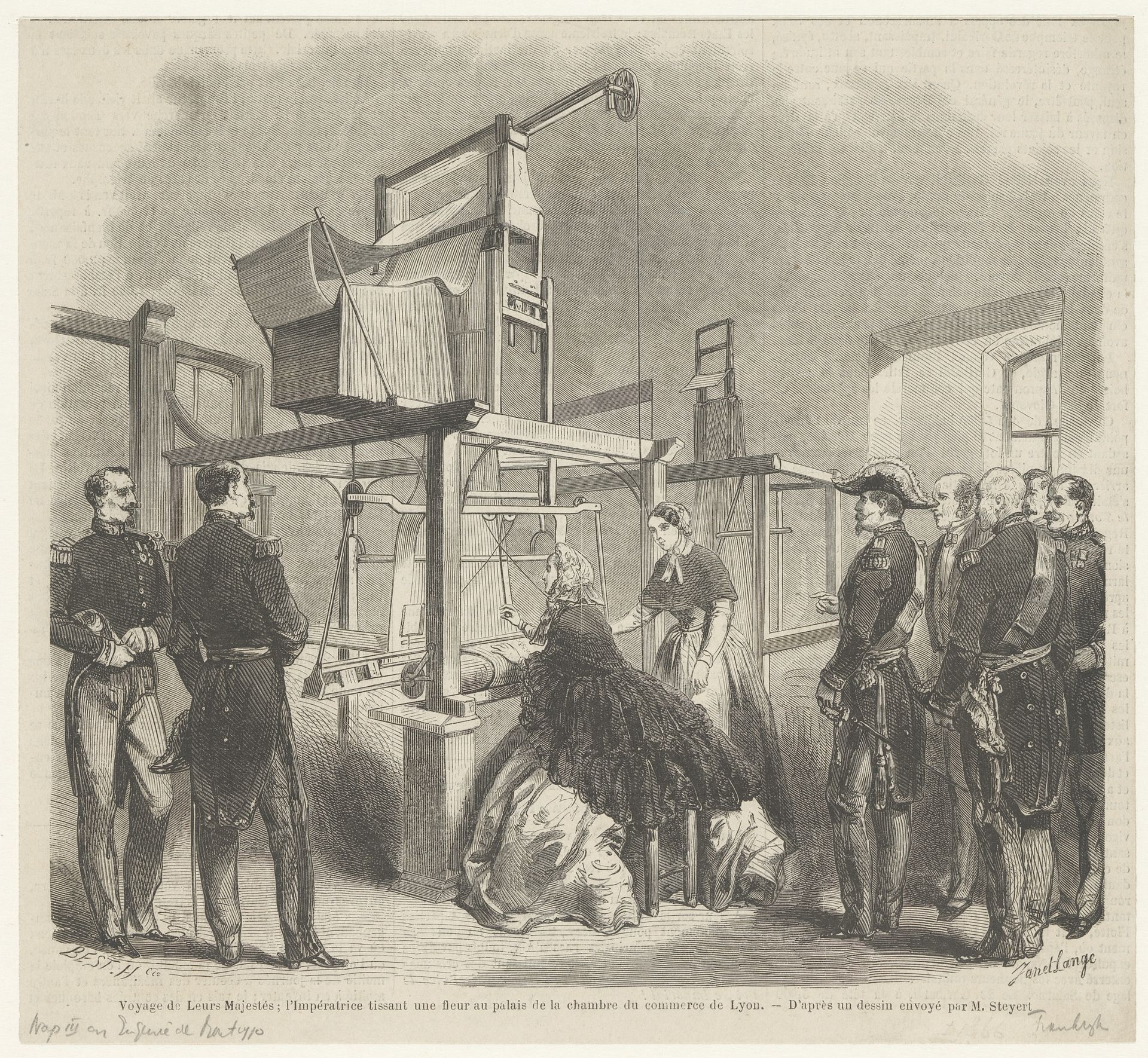 Keizerin Eugénie achter een weeggetouw, 1860 by Ange-Louis Janet