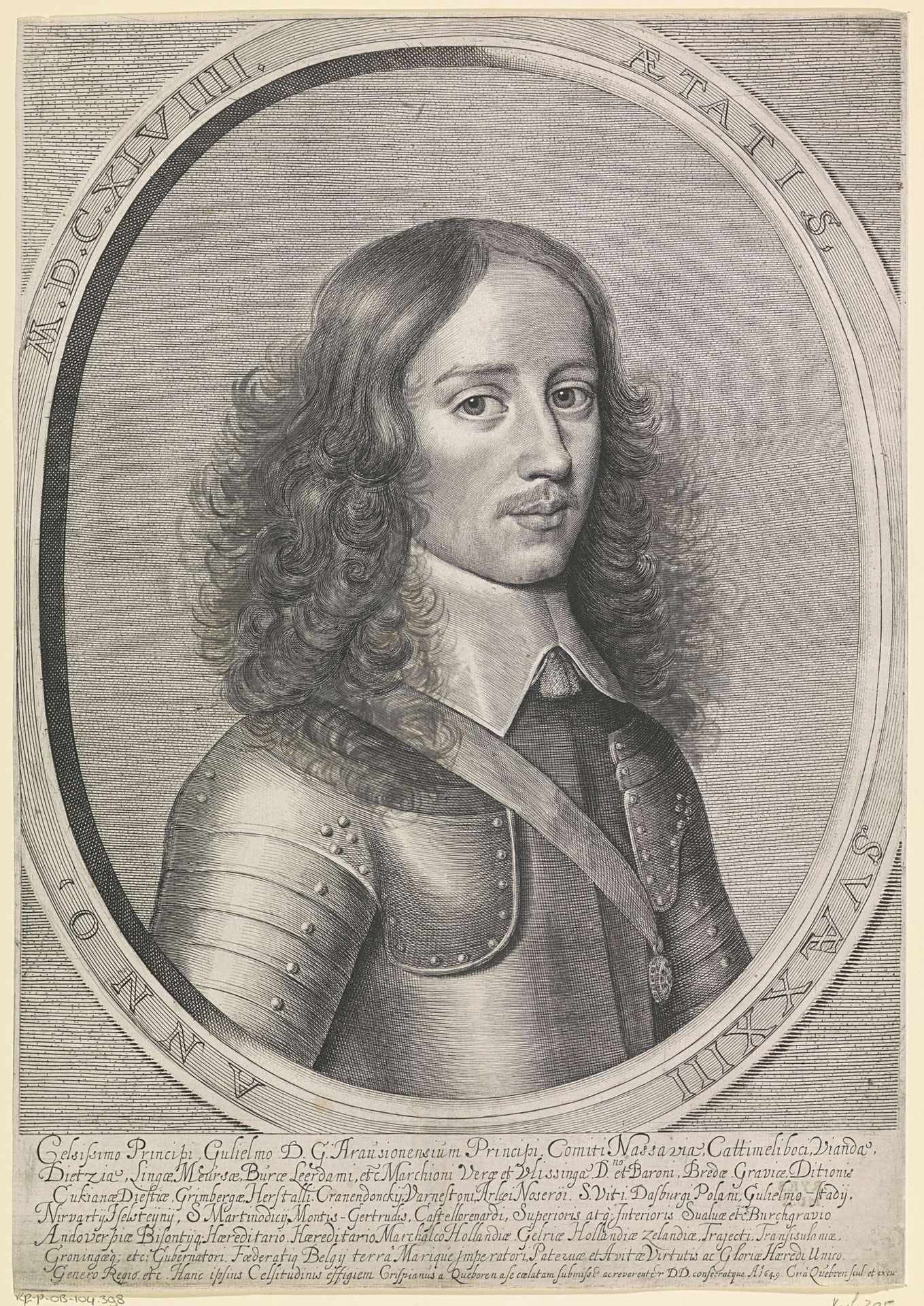 Portret van Willem II, prins van Oranje, op 23-jarige leeftijd by Crispijn van den Queborn