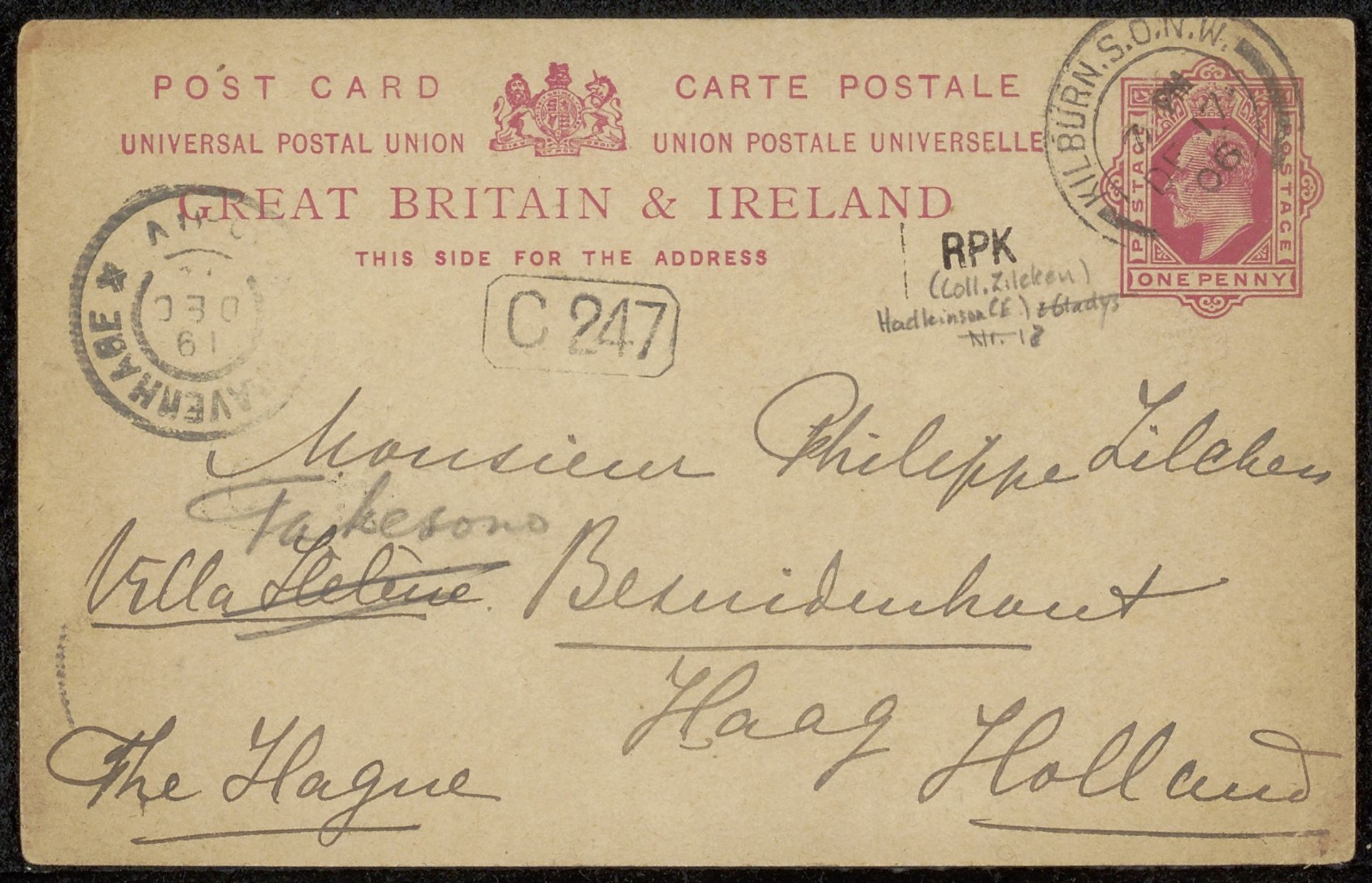 Briefkaart aan Philip Zilcken by Ernestine Hadkinson