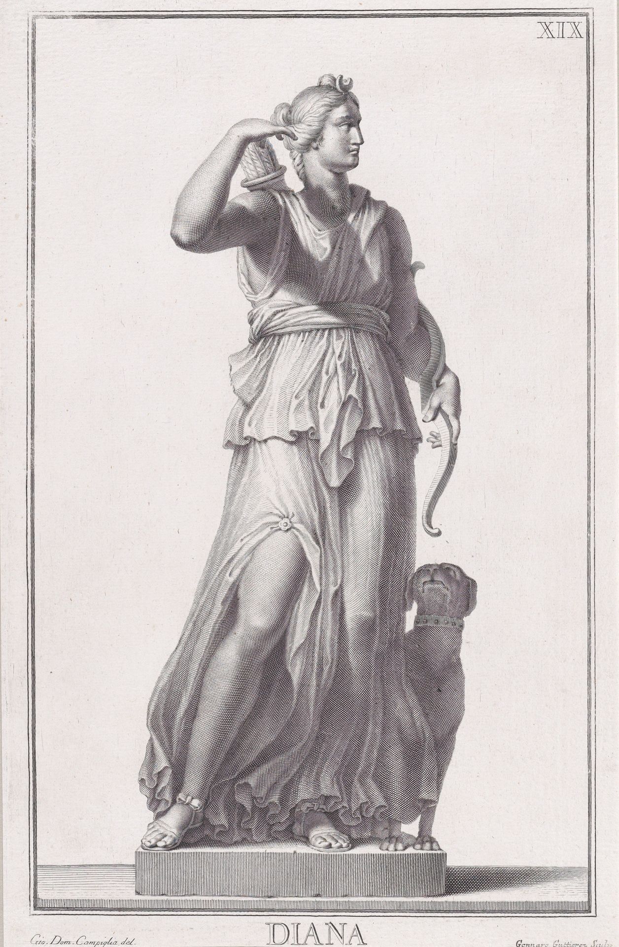 Plate XIX (19): Diana, from "Museum Florentinum" (Statuae antiquae dorum et virorum illustrium) by Genaro Gutiérrez