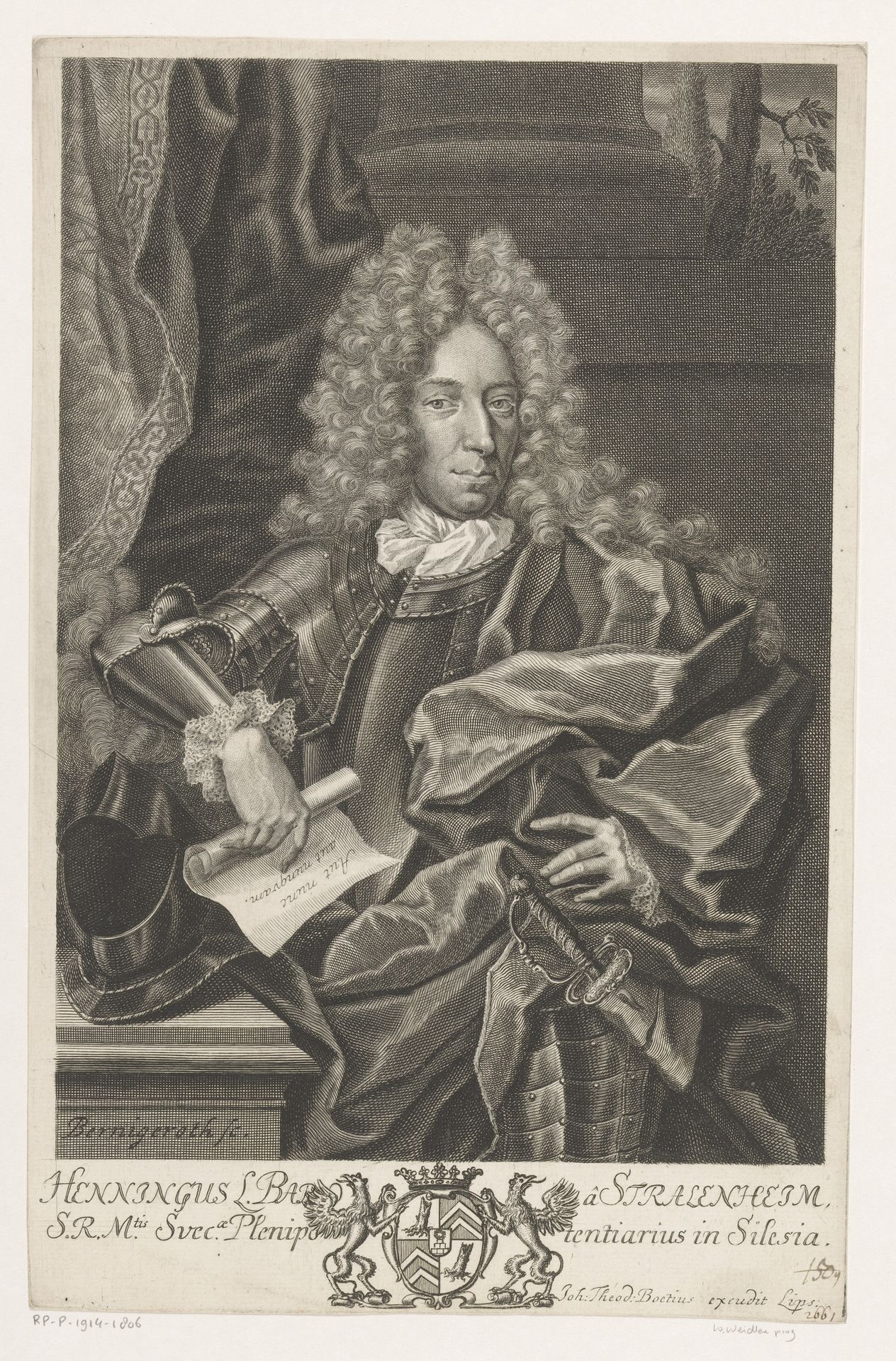 Portret van Henning von Stralenheim by Martin Bernigeroth