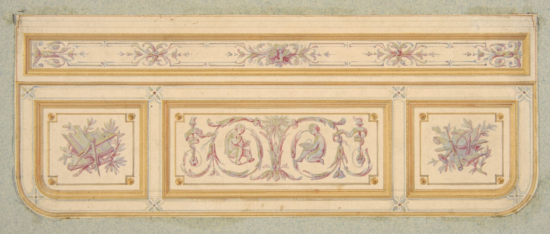 Design for a ceiling with two putti and symbols for the arts by Jules-Edmond-Charles Lachaise