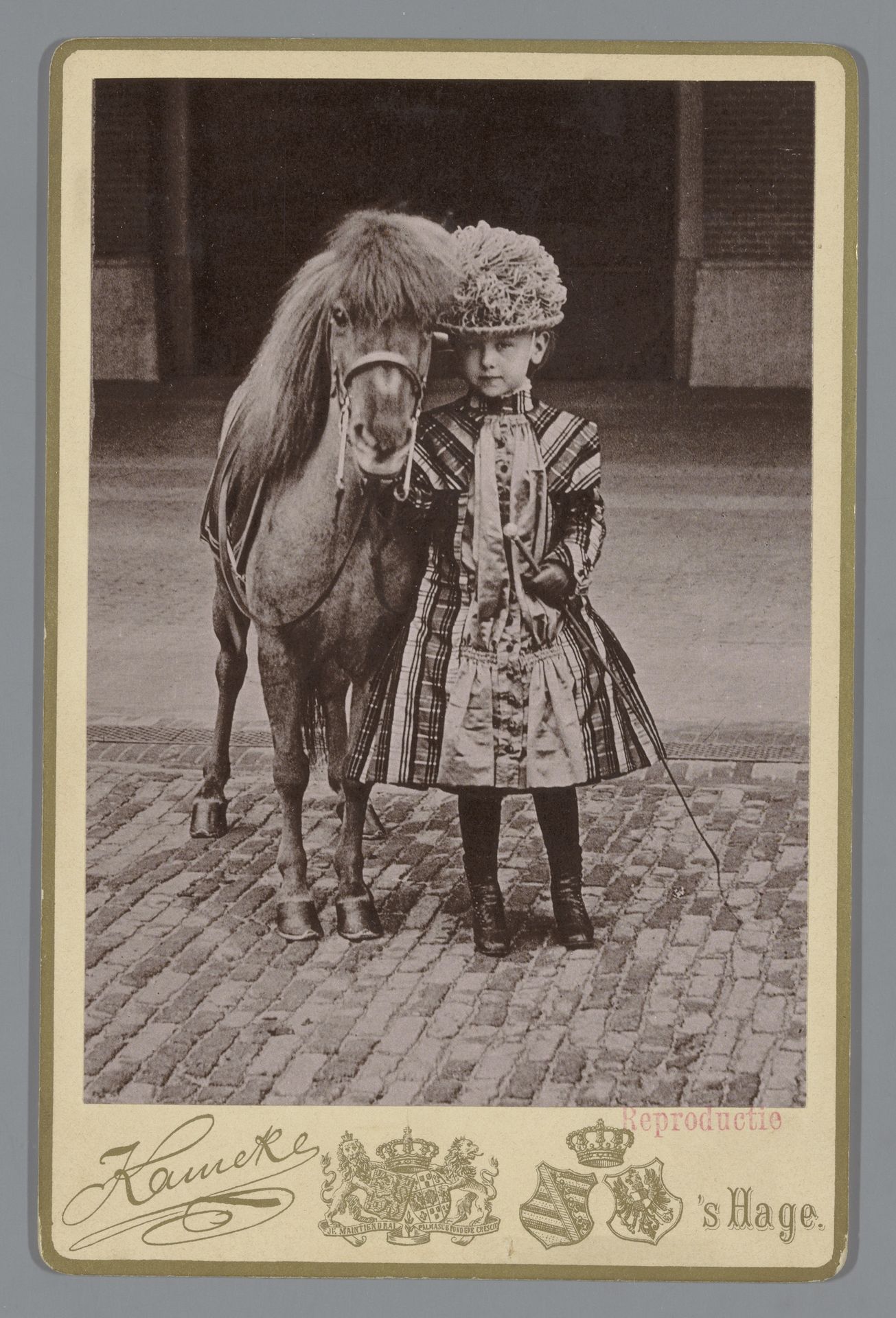Portret van prinses Wilhelmina met haar pony by Kameke