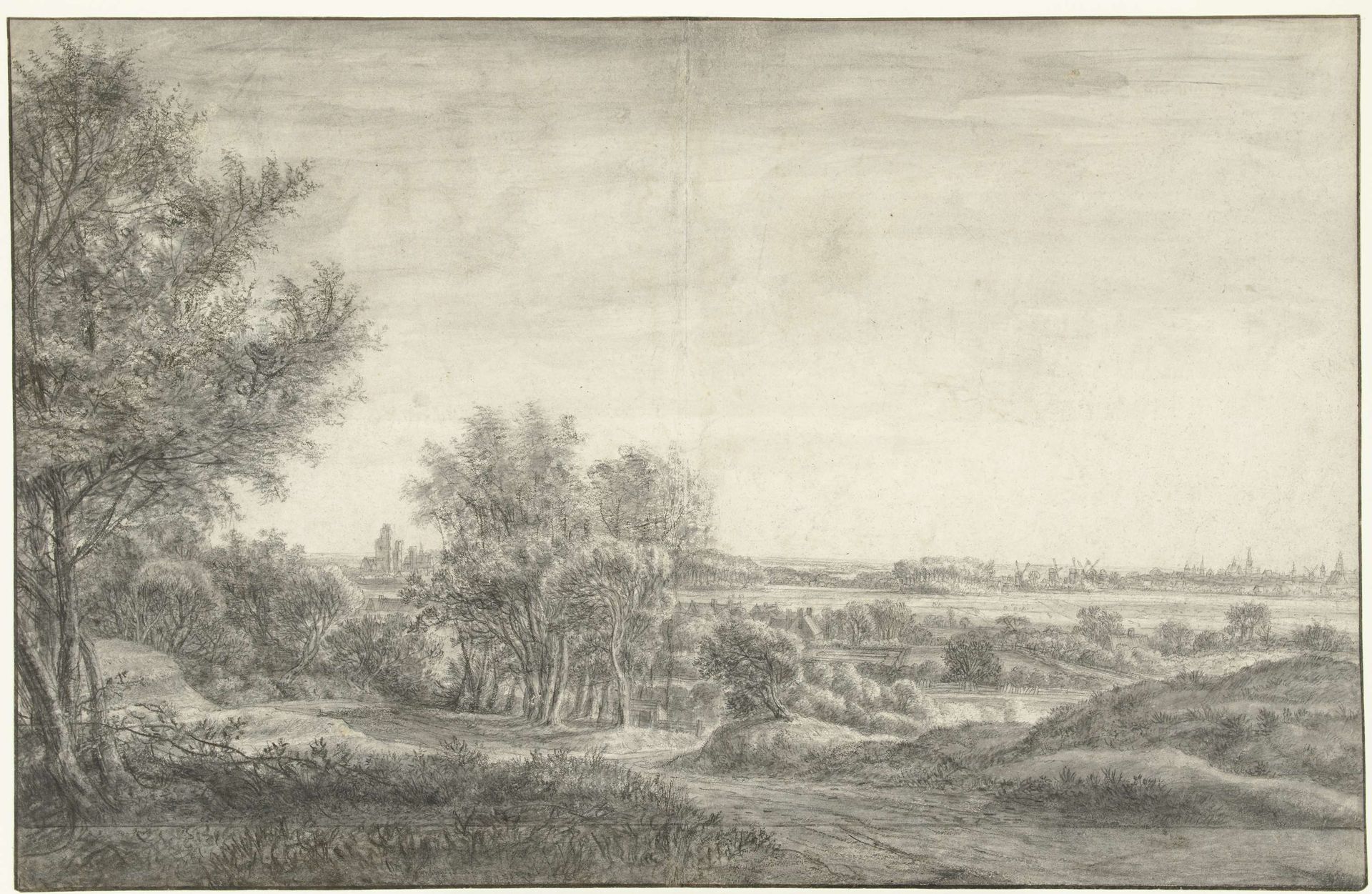 Gezicht vanuit de duinen op Haarlem met ruïne van het Huis te Kleef by Anthonie Waterloo
