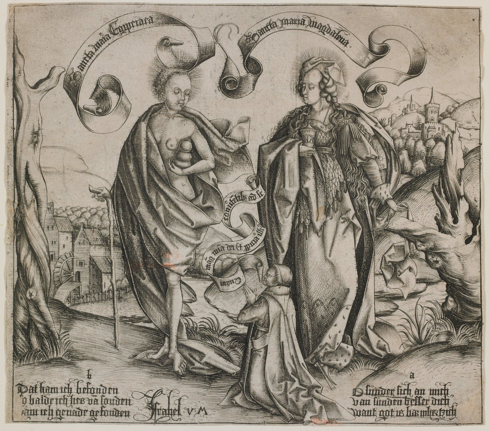 Saint Mary the Egyptian and Saint Mary Magdalen by Israhel van Meckenem