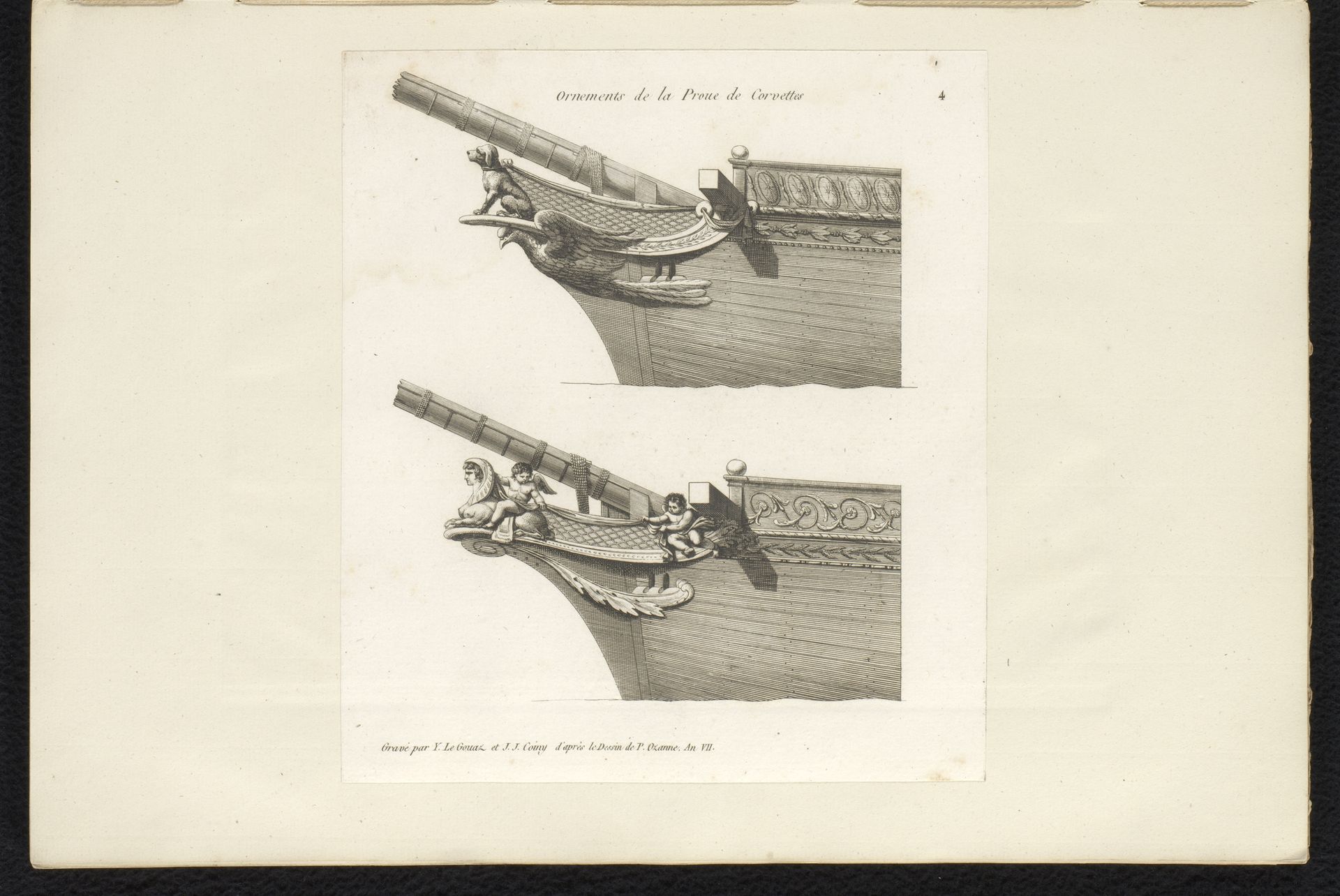 Twee voorstevens van korvetten by Joseph Coiny